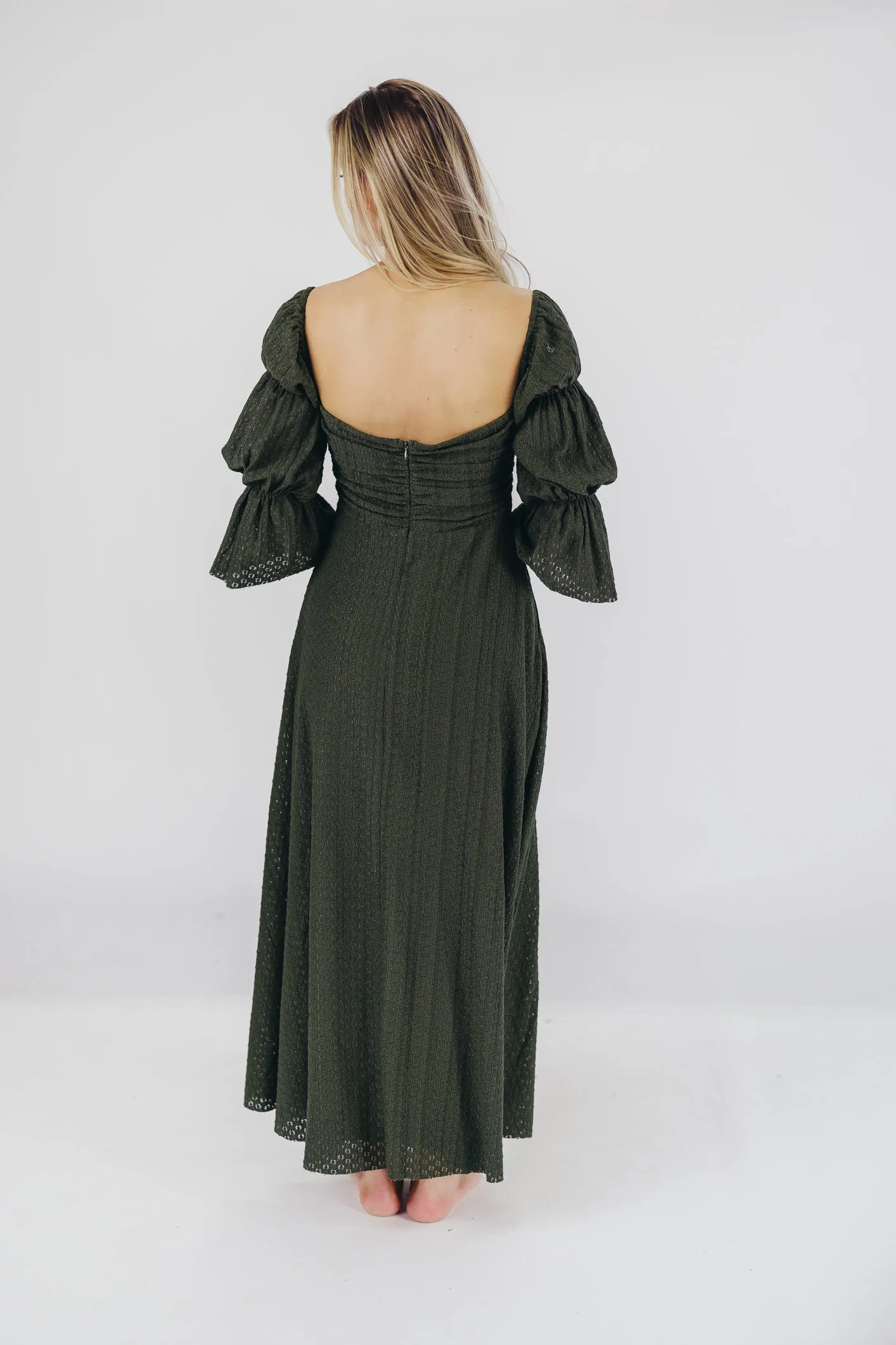 Corrine Tiered Sleeve Maxi Dress with Pockets in Hunter Green - Bump Friendly - PRE-ORDER