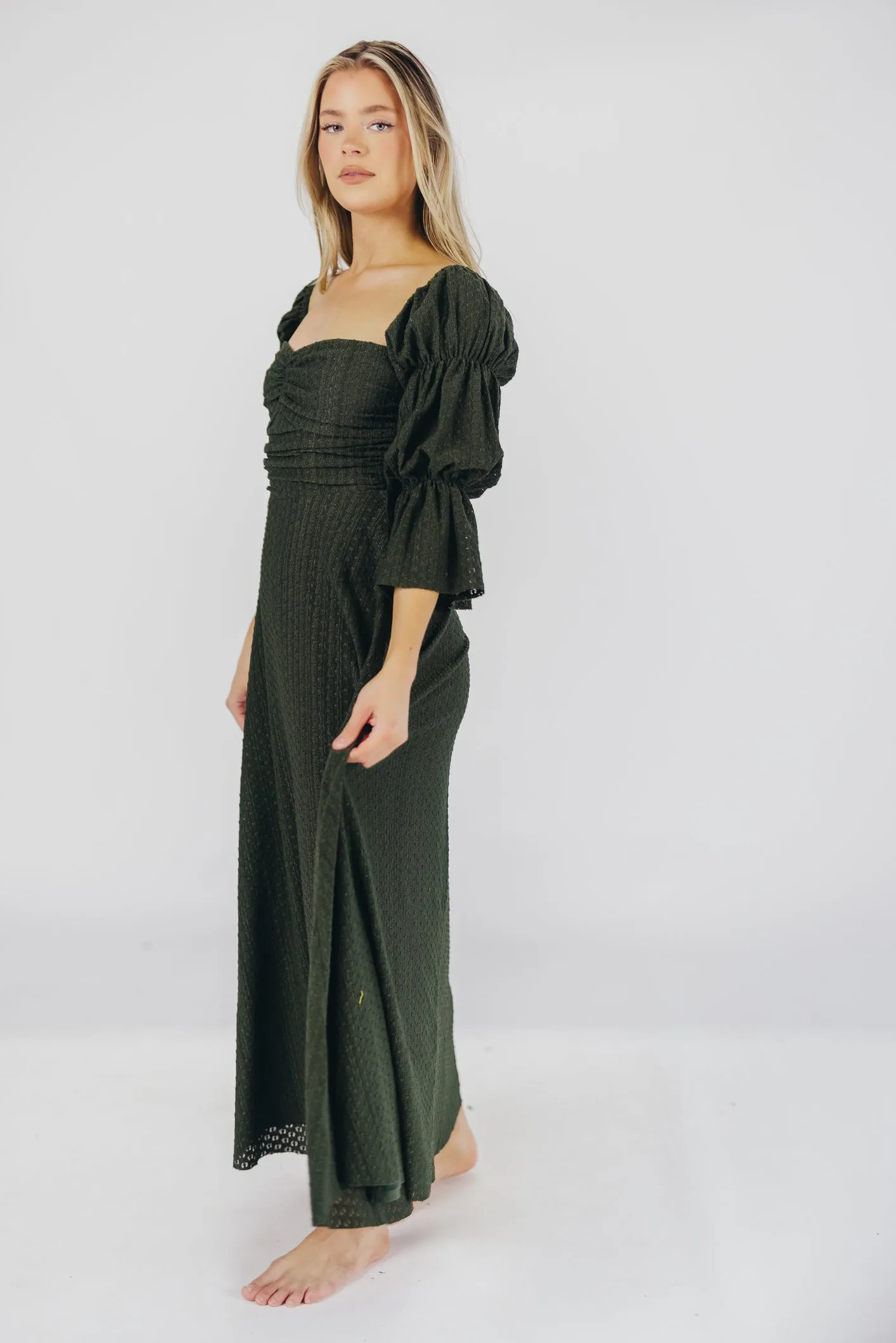 Corrine Tiered Sleeve Maxi Dress with Pockets in Hunter Green - Bump Friendly - PRE-ORDER