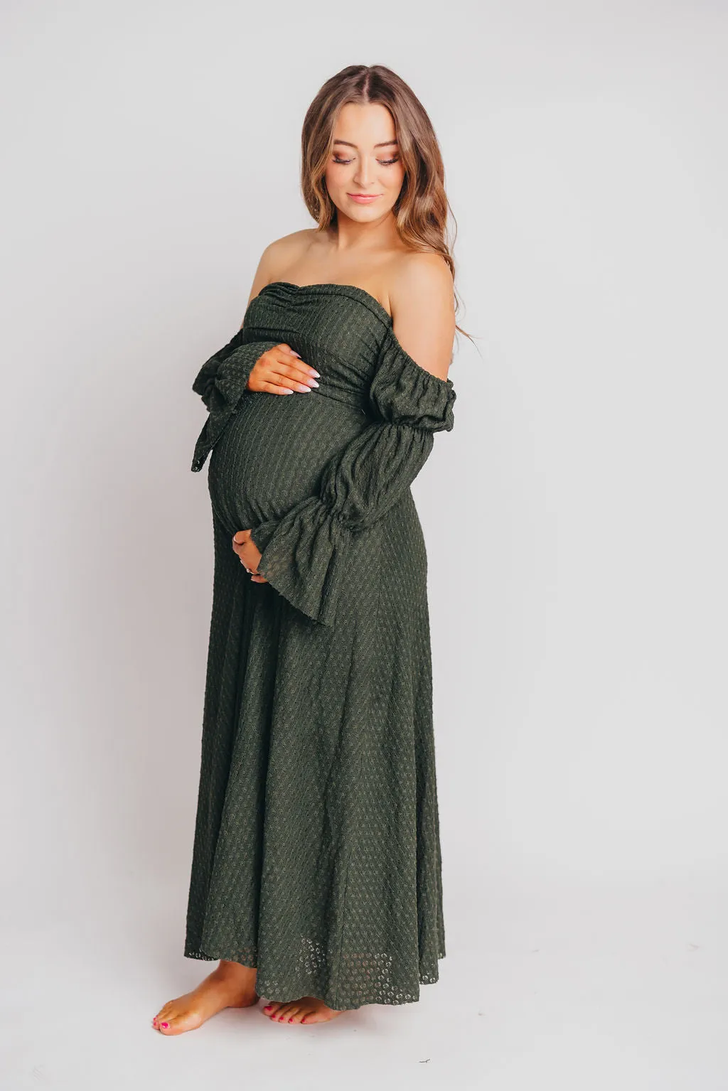 Corrine Tiered Sleeve Maxi Dress with Pockets in Hunter Green - Bump Friendly - PRE-ORDER
