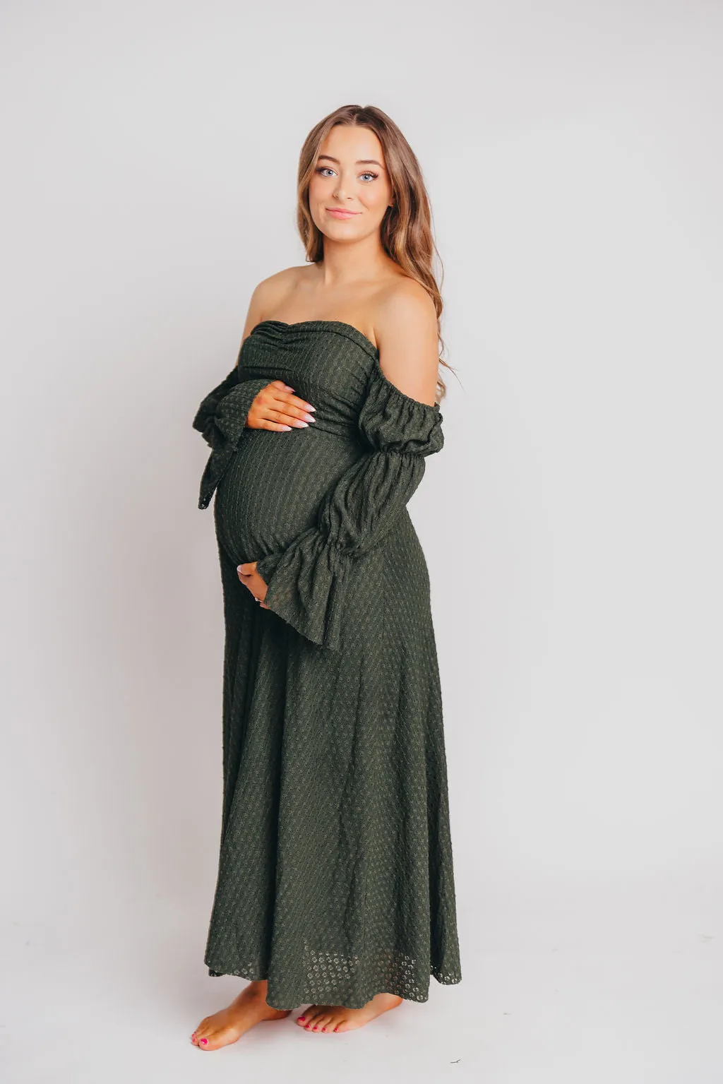 Corrine Tiered Sleeve Maxi Dress with Pockets in Hunter Green - Bump Friendly - PRE-ORDER