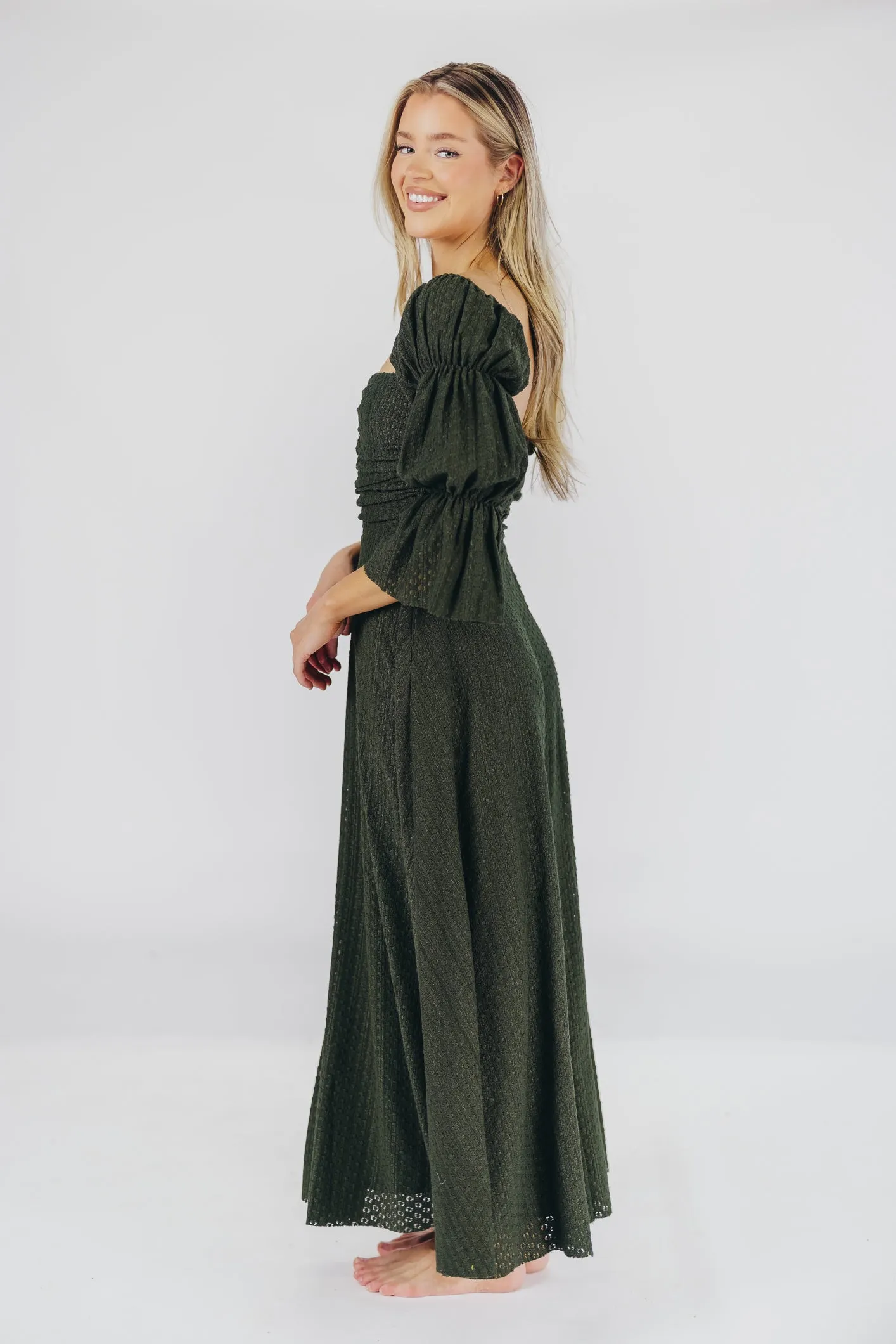 Corrine Tiered Sleeve Maxi Dress with Pockets in Hunter Green - Bump Friendly - PRE-ORDER