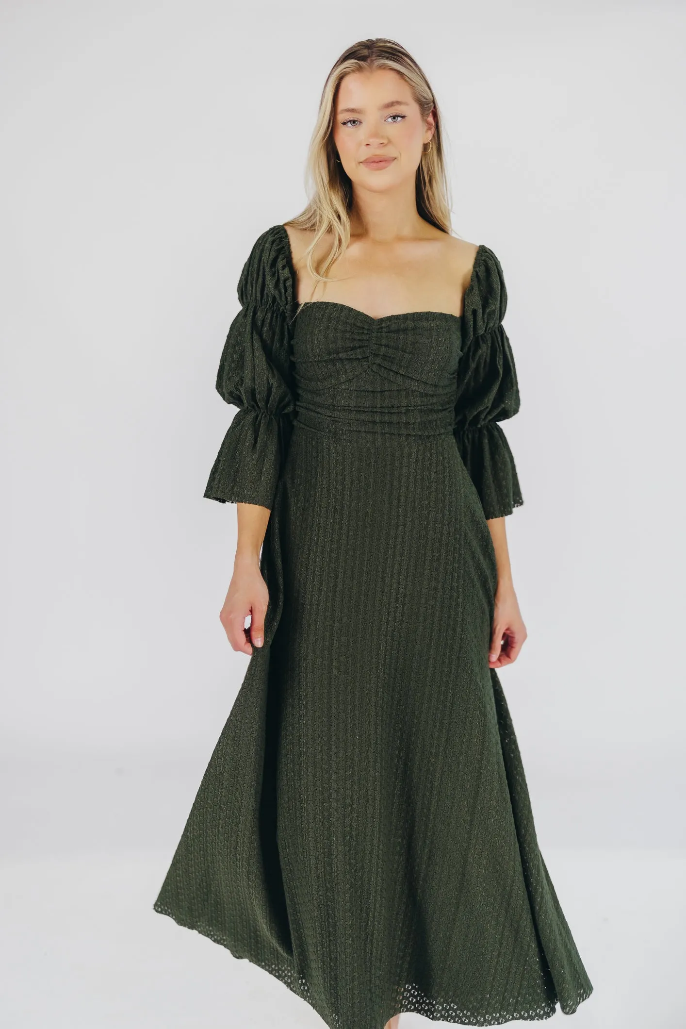 Corrine Tiered Sleeve Maxi Dress with Pockets in Hunter Green - Bump Friendly - PRE-ORDER