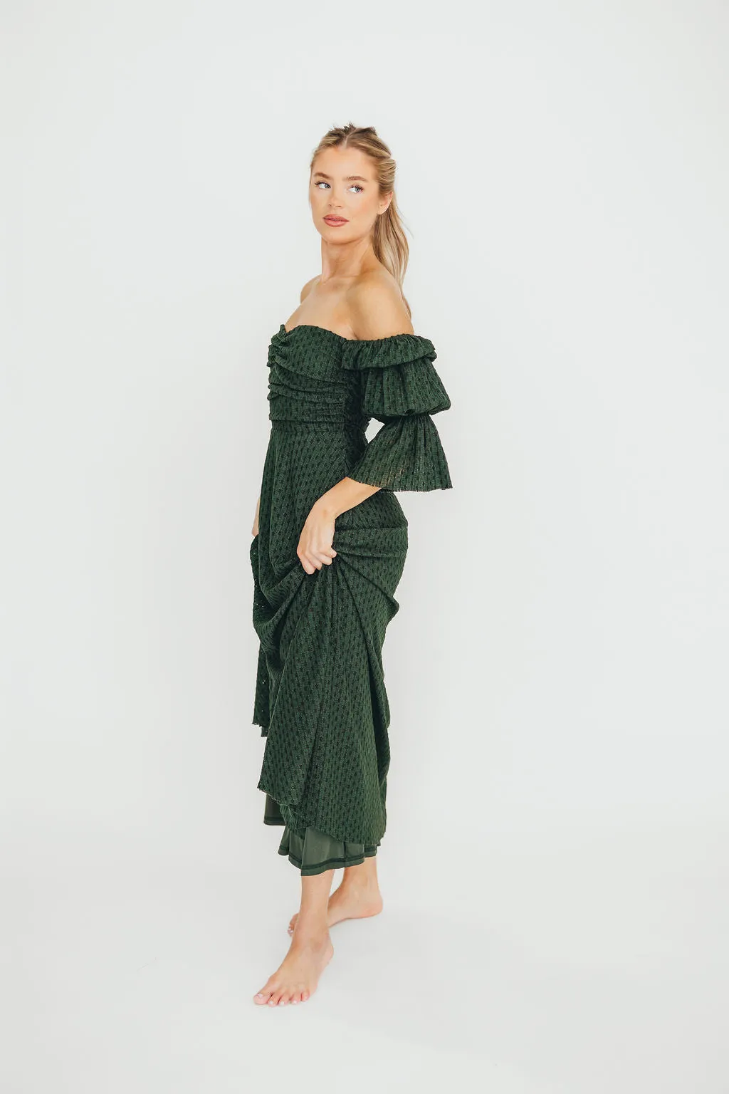 Corrine Tiered Sleeve Maxi Dress with Pockets in Hunter Green - Bump Friendly - PRE-ORDER