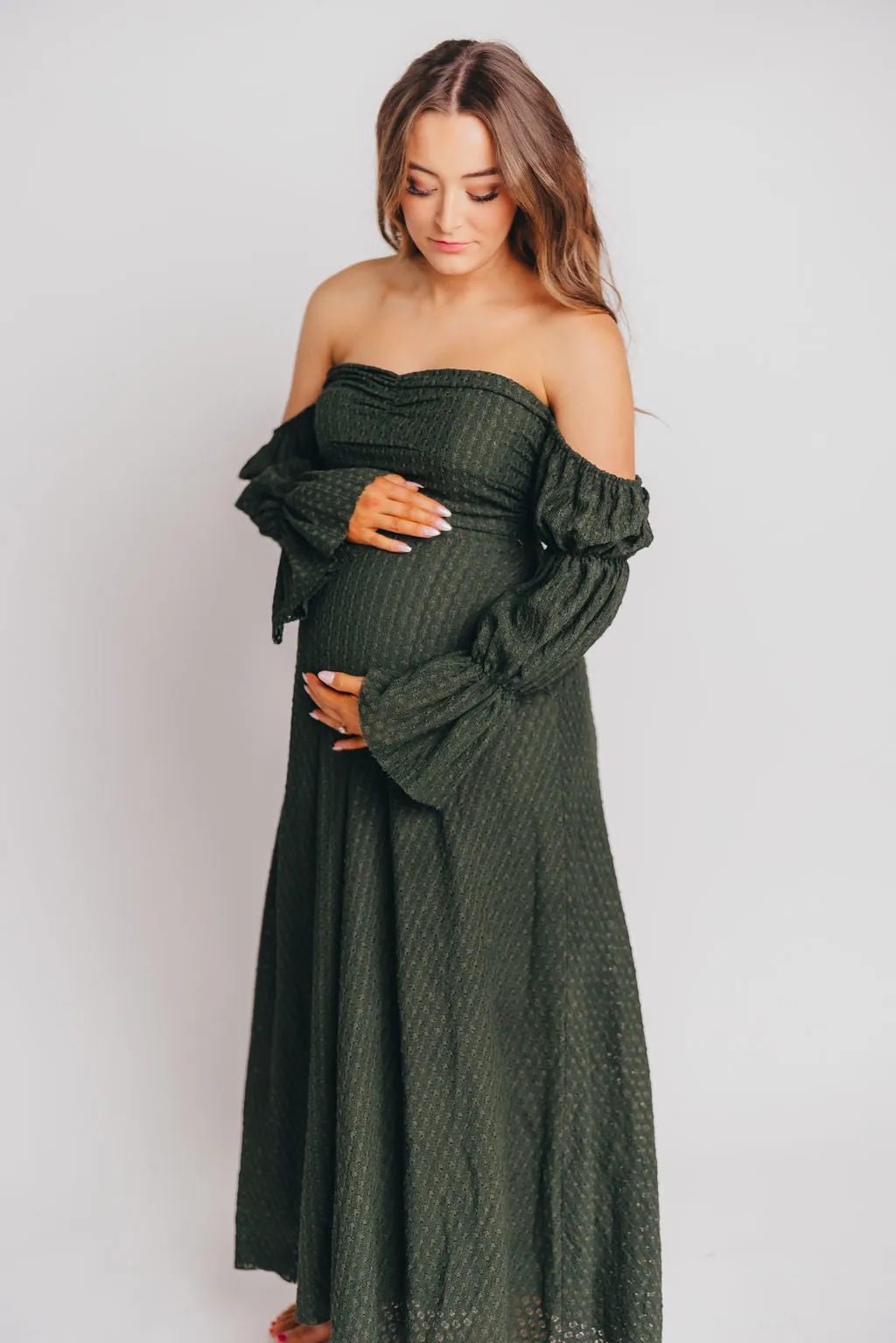 Corrine Tiered Sleeve Maxi Dress with Pockets in Hunter Green - Bump Friendly - PRE-ORDER