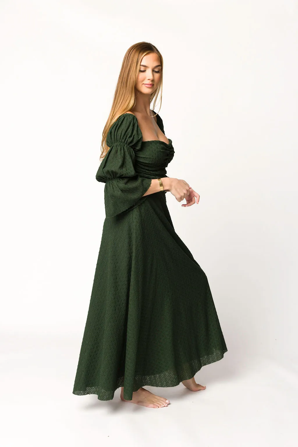 Corrine Tiered Sleeve Maxi Dress with Pockets in Hunter Green - Bump Friendly - PRE-ORDER