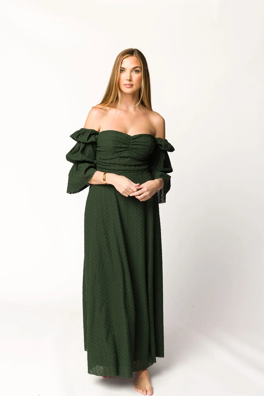 Corrine Tiered Sleeve Maxi Dress with Pockets in Hunter Green - Bump Friendly - PRE-ORDER