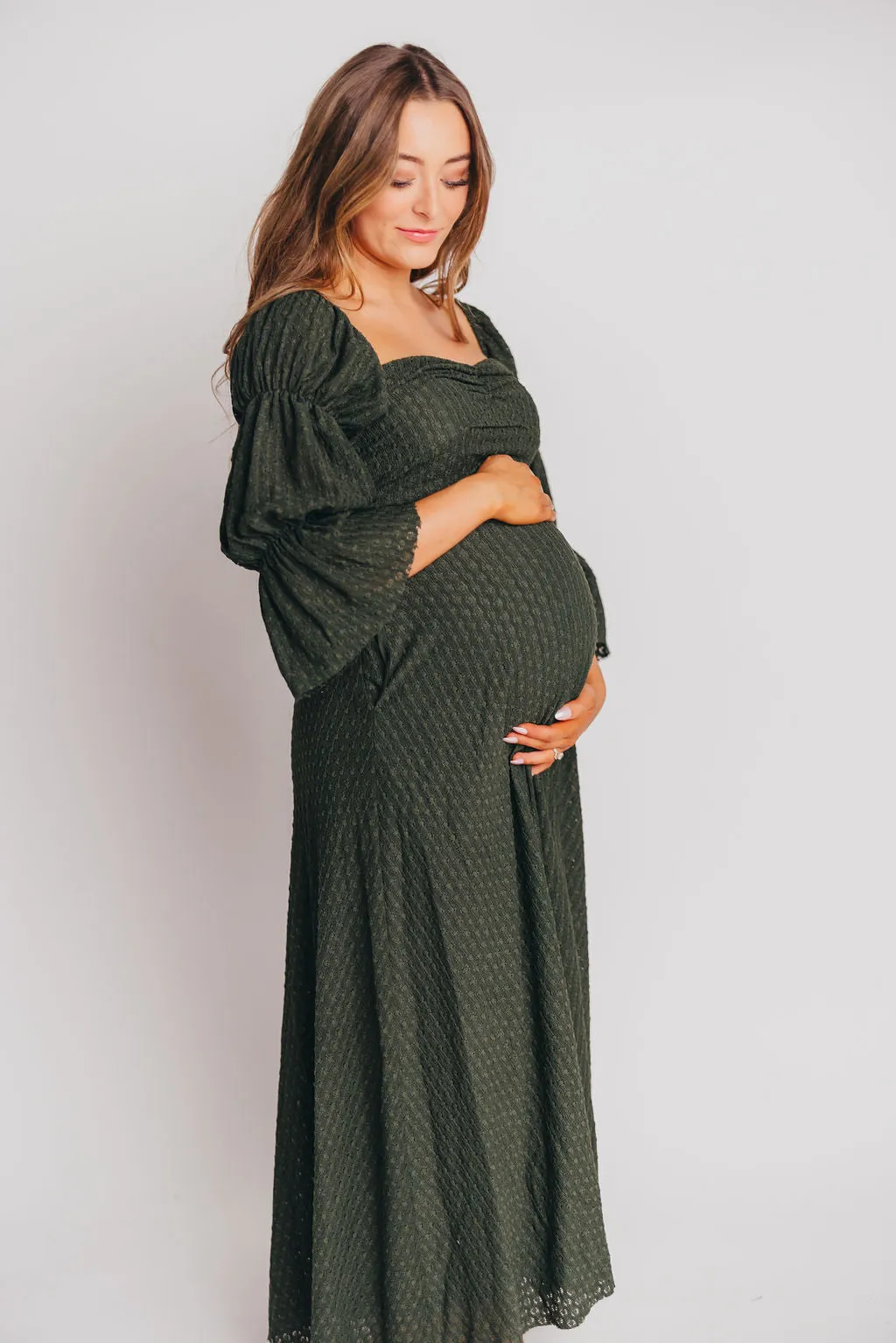 Corrine Tiered Sleeve Maxi Dress with Pockets in Hunter Green - Bump Friendly - PRE-ORDER