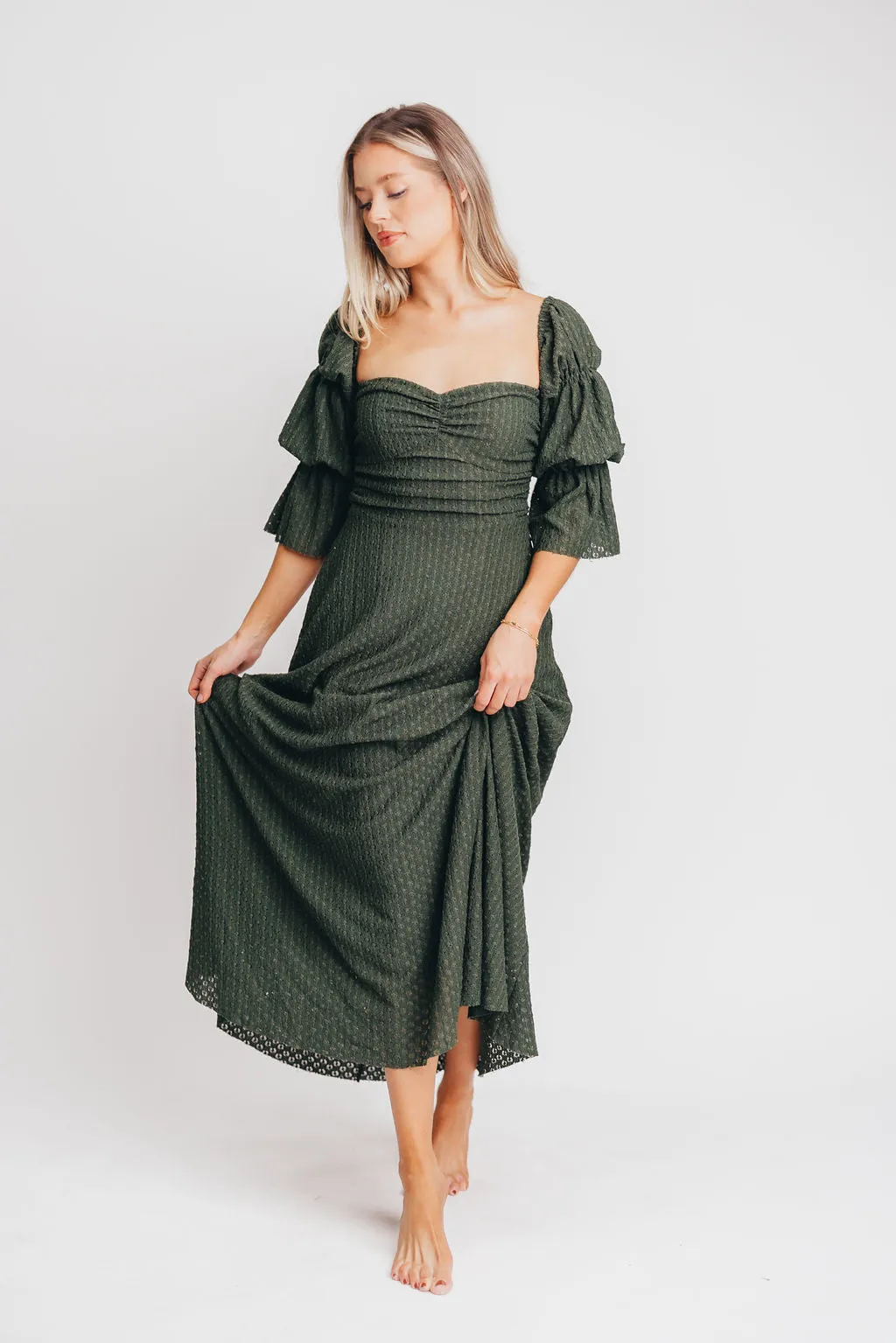 Corrine Tiered Sleeve Maxi Dress with Pockets in Hunter Green - Bump Friendly - PRE-ORDER
