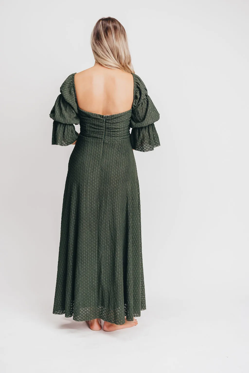 Corrine Tiered Sleeve Maxi Dress with Pockets in Hunter Green - Bump Friendly - PRE-ORDER
