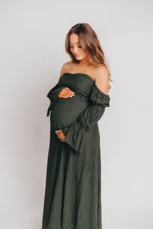Corrine Tiered Sleeve Maxi Dress with Pockets in Hunter Green - Bump Friendly - PRE-ORDER