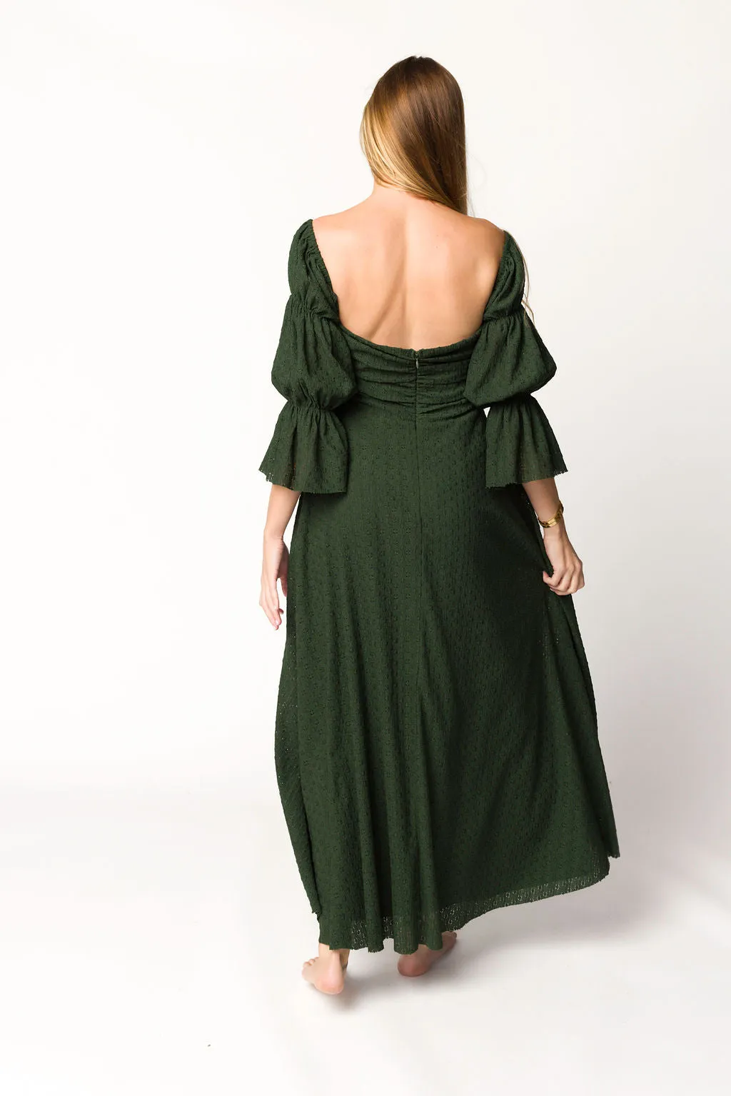 Corrine Tiered Sleeve Maxi Dress with Pockets in Hunter Green - Bump Friendly - PRE-ORDER