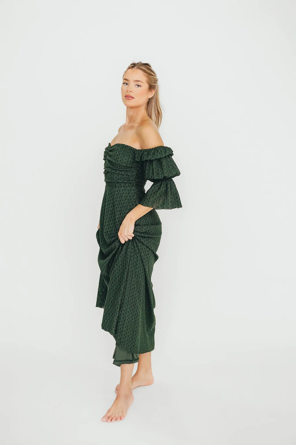 Corrine Tiered Sleeve Maxi Dress with Pockets in Hunter Green - Bump Friendly - PRE-ORDER