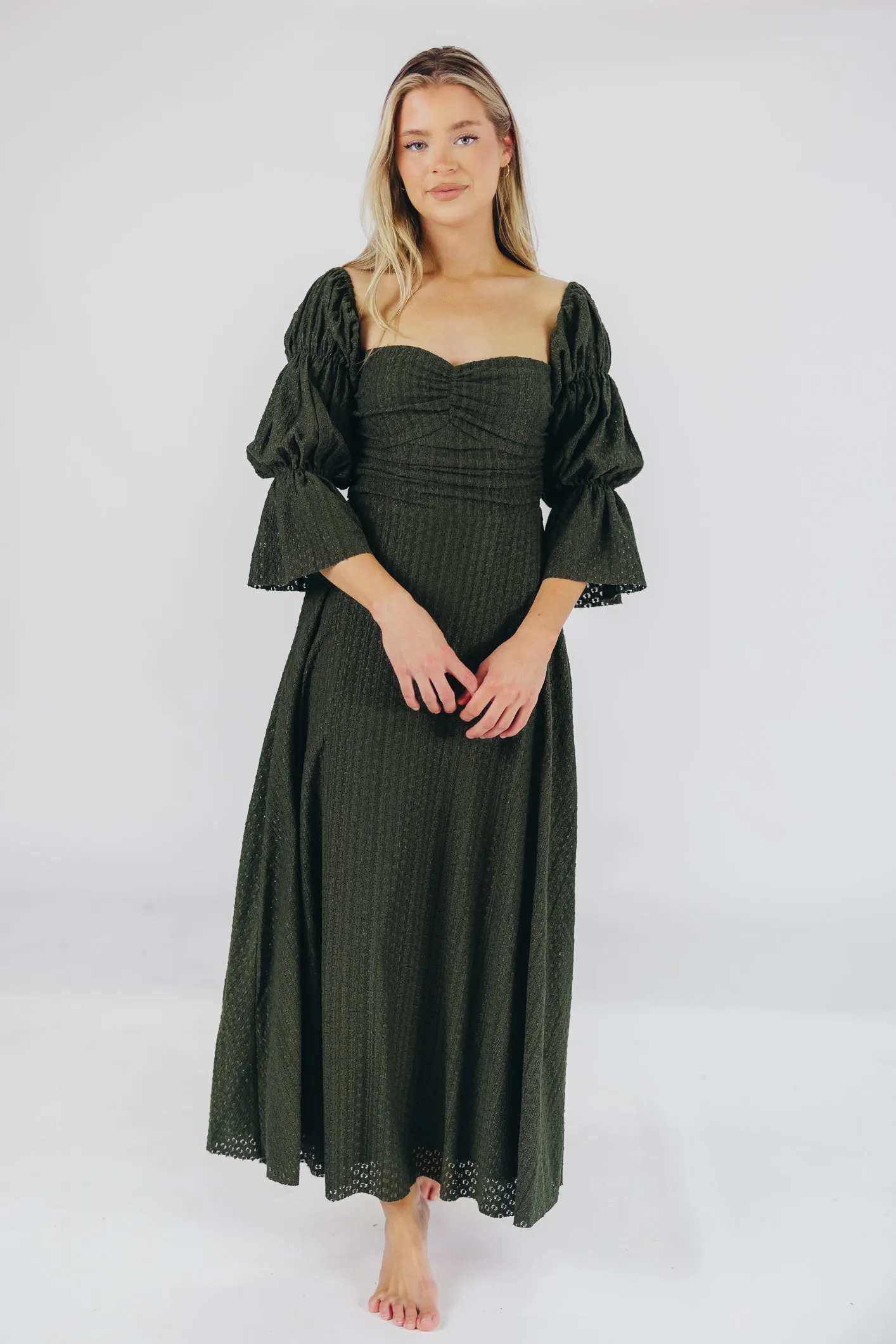 Corrine Tiered Sleeve Maxi Dress with Pockets in Hunter Green - Bump Friendly - PRE-ORDER