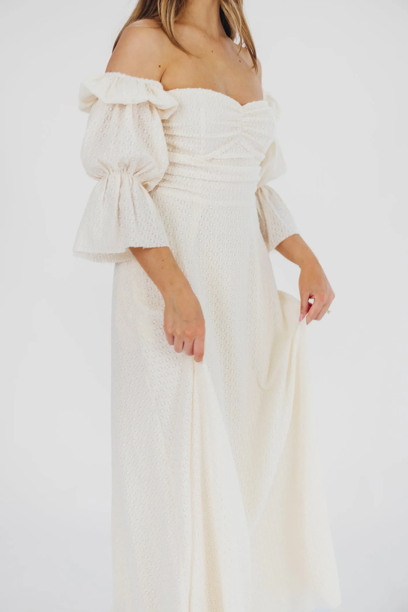 Corrine Tiered Sleeve Maxi Dress with Pockets in Ivory Cream - Bump Friendly PRE-ORDER