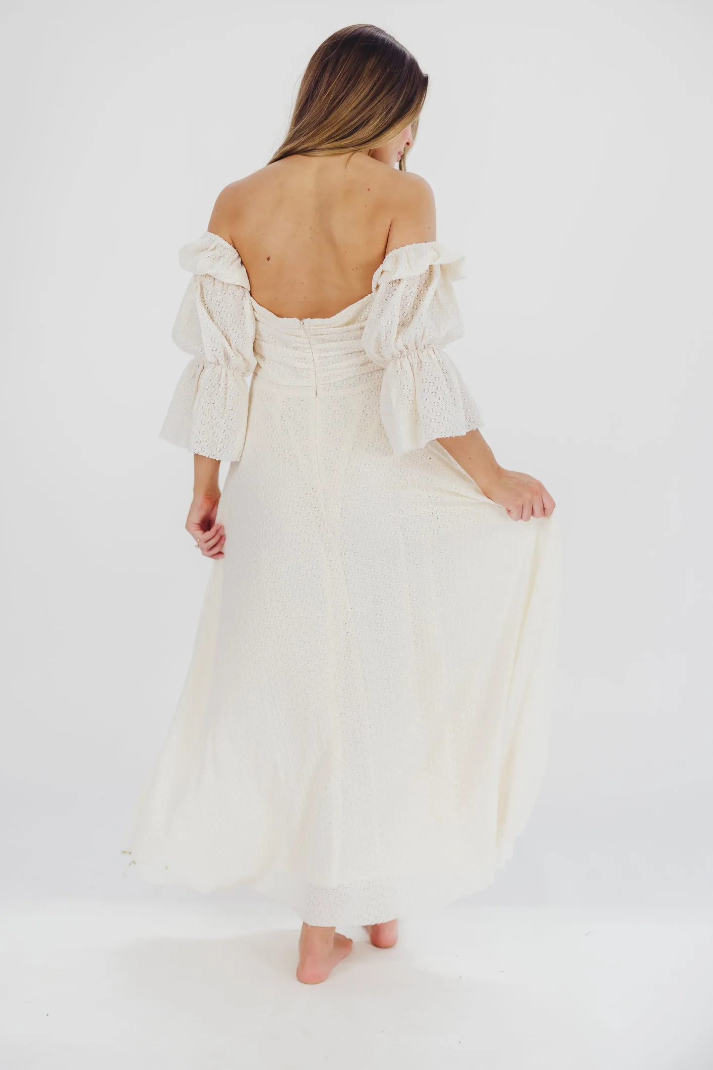 Corrine Tiered Sleeve Maxi Dress with Pockets in Ivory Cream - Bump Friendly PRE-ORDER