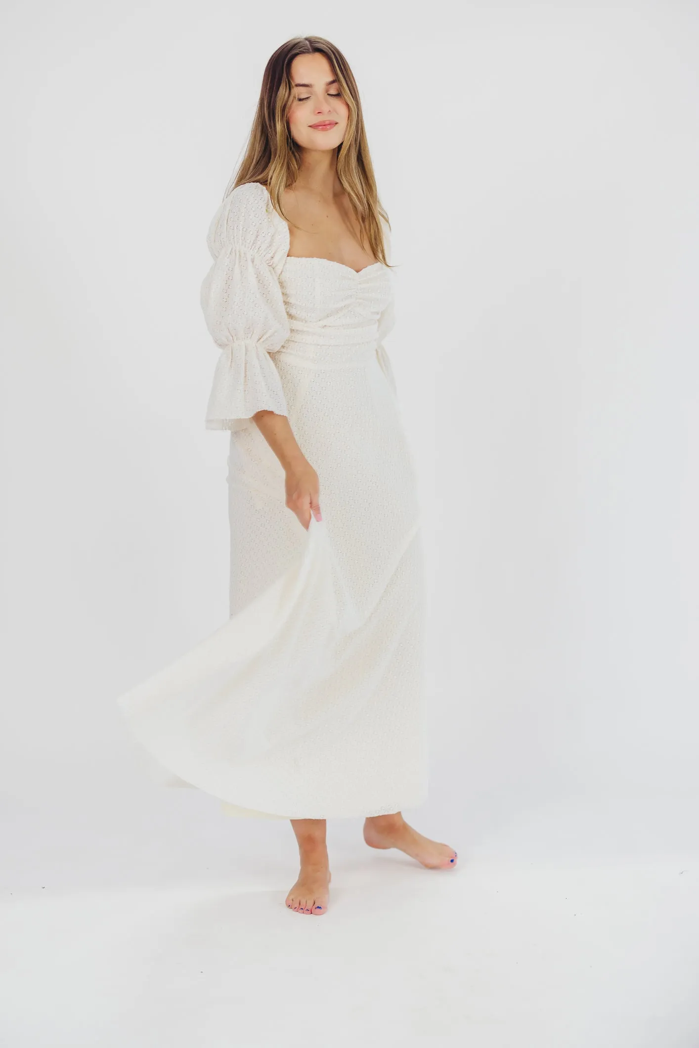 Corrine Tiered Sleeve Maxi Dress with Pockets in Ivory Cream - Bump Friendly PRE-ORDER