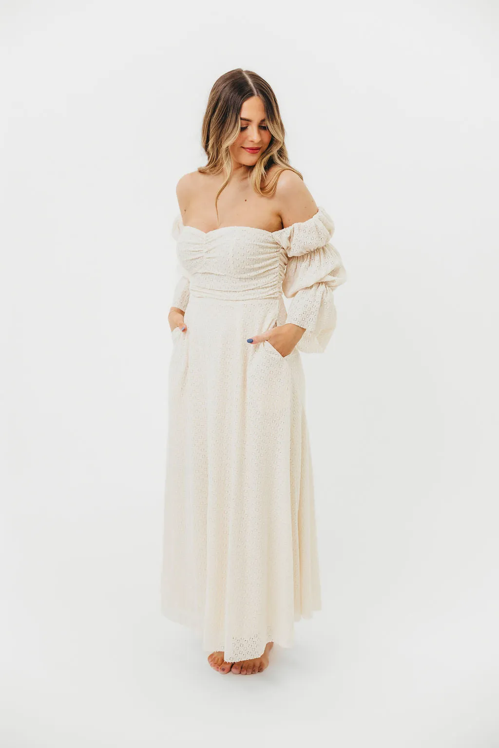 Corrine Tiered Sleeve Maxi Dress with Pockets in Ivory Cream - Bump Friendly PRE-ORDER