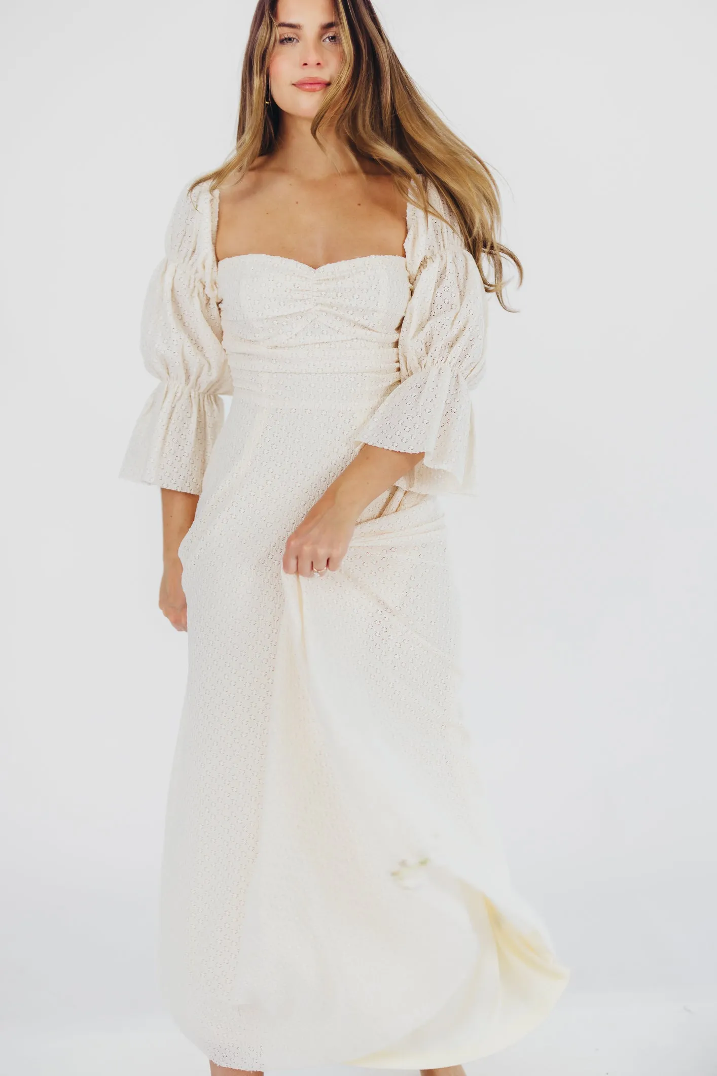 Corrine Tiered Sleeve Maxi Dress with Pockets in Ivory Cream - Bump Friendly PRE-ORDER