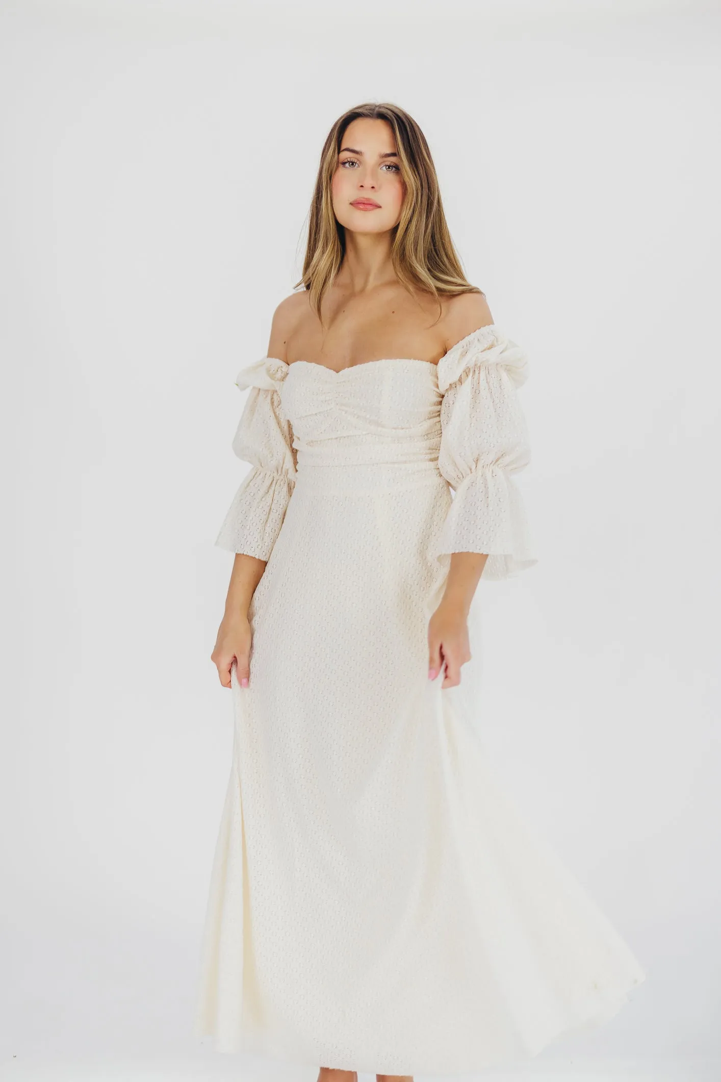 Corrine Tiered Sleeve Maxi Dress with Pockets in Ivory Cream - Bump Friendly PRE-ORDER