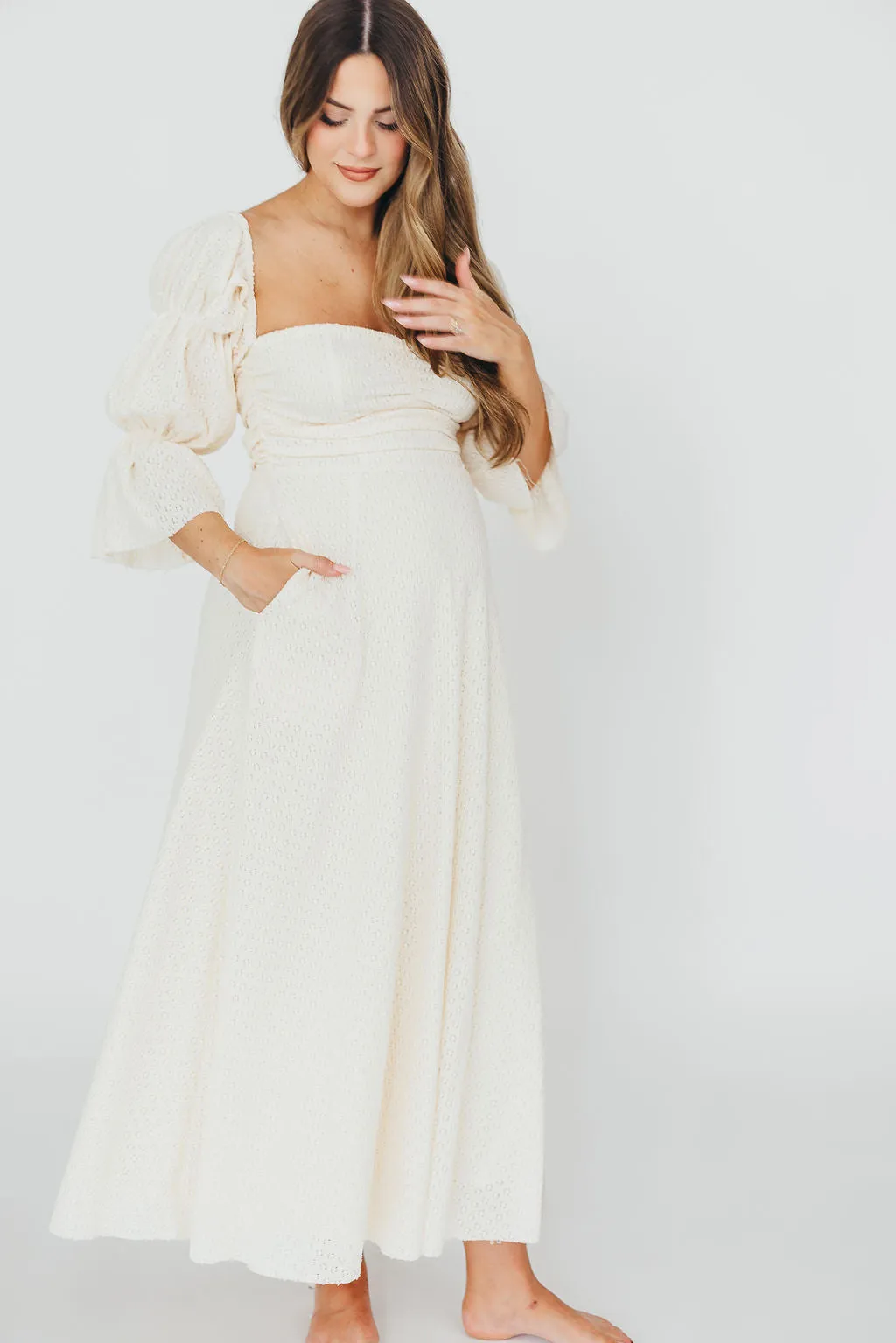 Corrine Tiered Sleeve Maxi Dress with Pockets in Ivory Cream - Bump Friendly PRE-ORDER