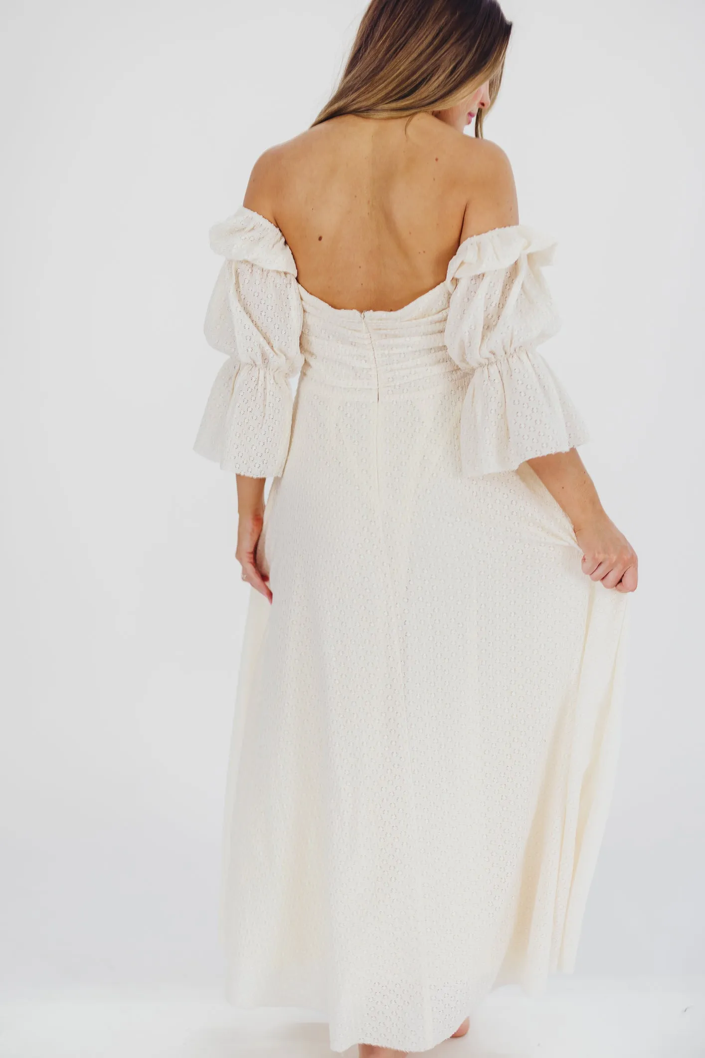 Corrine Tiered Sleeve Maxi Dress with Pockets in Ivory Cream - Bump Friendly PRE-ORDER