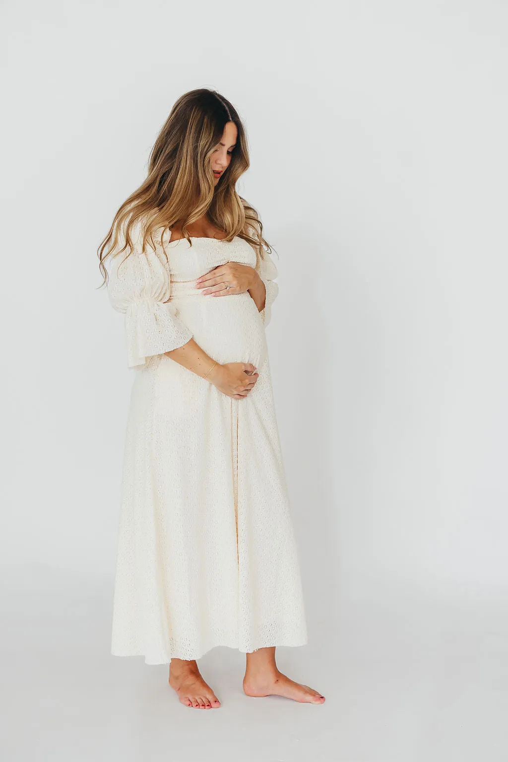 Corrine Tiered Sleeve Maxi Dress with Pockets in Ivory Cream - Bump Friendly PRE-ORDER