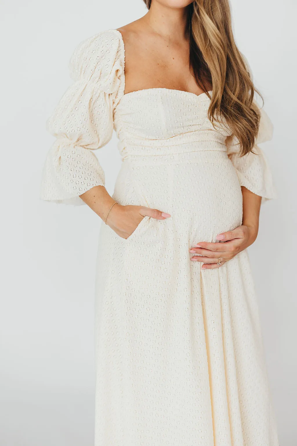 Corrine Tiered Sleeve Maxi Dress with Pockets in Ivory Cream - Bump Friendly PRE-ORDER
