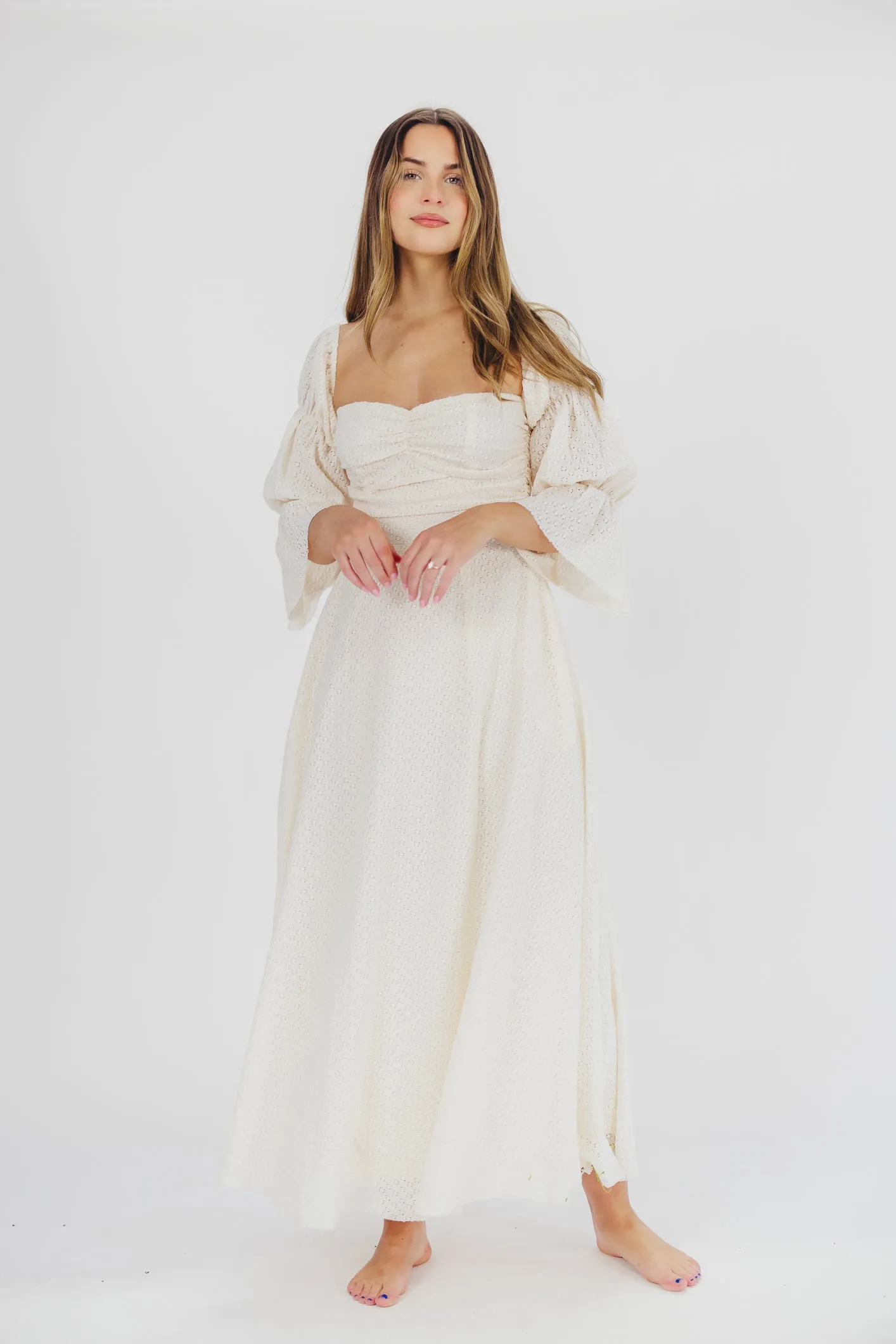 Corrine Tiered Sleeve Maxi Dress with Pockets in Ivory Cream - Bump Friendly PRE-ORDER