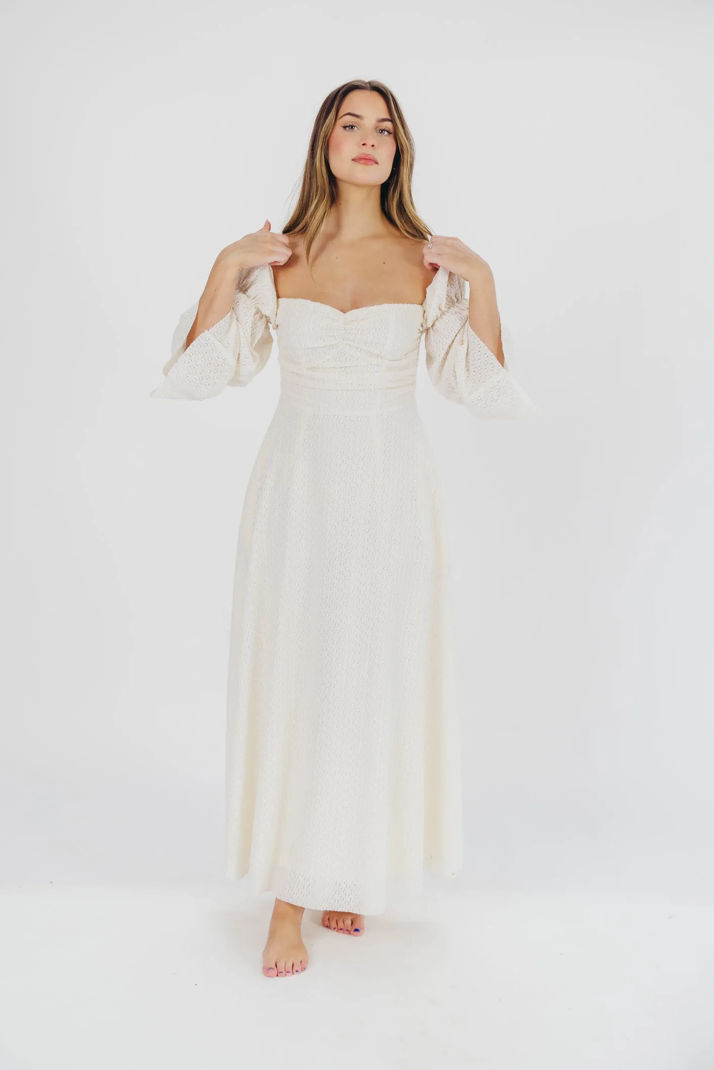 Corrine Tiered Sleeve Maxi Dress with Pockets in Ivory Cream - Bump Friendly PRE-ORDER