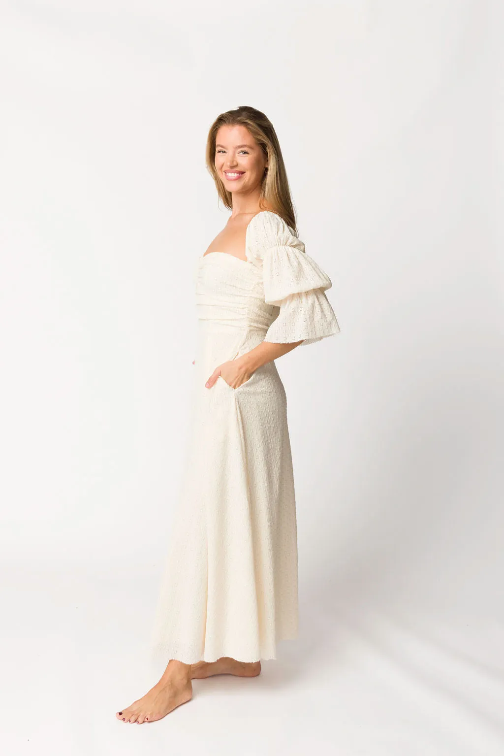 Corrine Tiered Sleeve Maxi Dress with Pockets in Ivory Cream - Bump Friendly PRE-ORDER