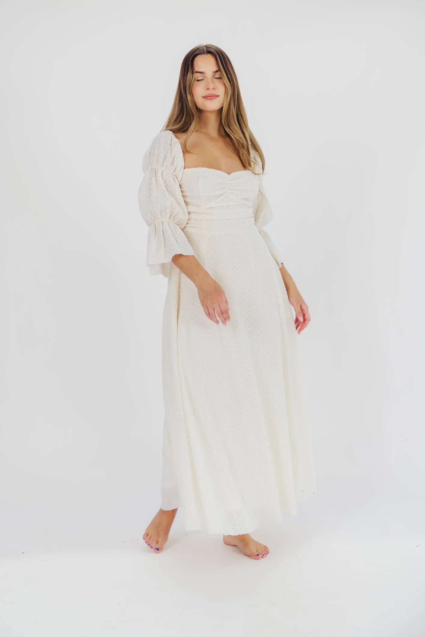 Corrine Tiered Sleeve Maxi Dress with Pockets in Ivory Cream - Bump Friendly PRE-ORDER