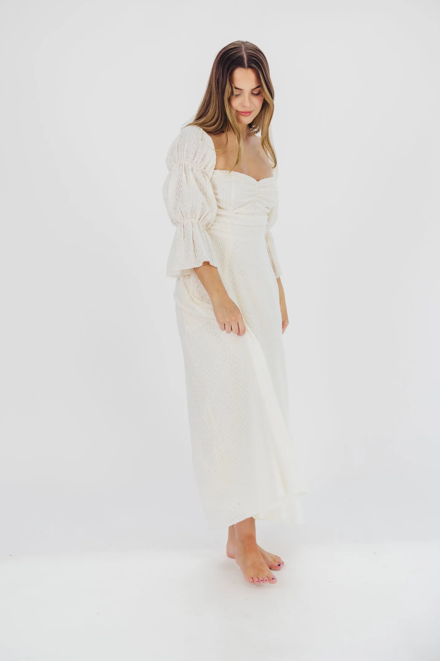 Corrine Tiered Sleeve Maxi Dress with Pockets in Ivory Cream - Bump Friendly PRE-ORDER