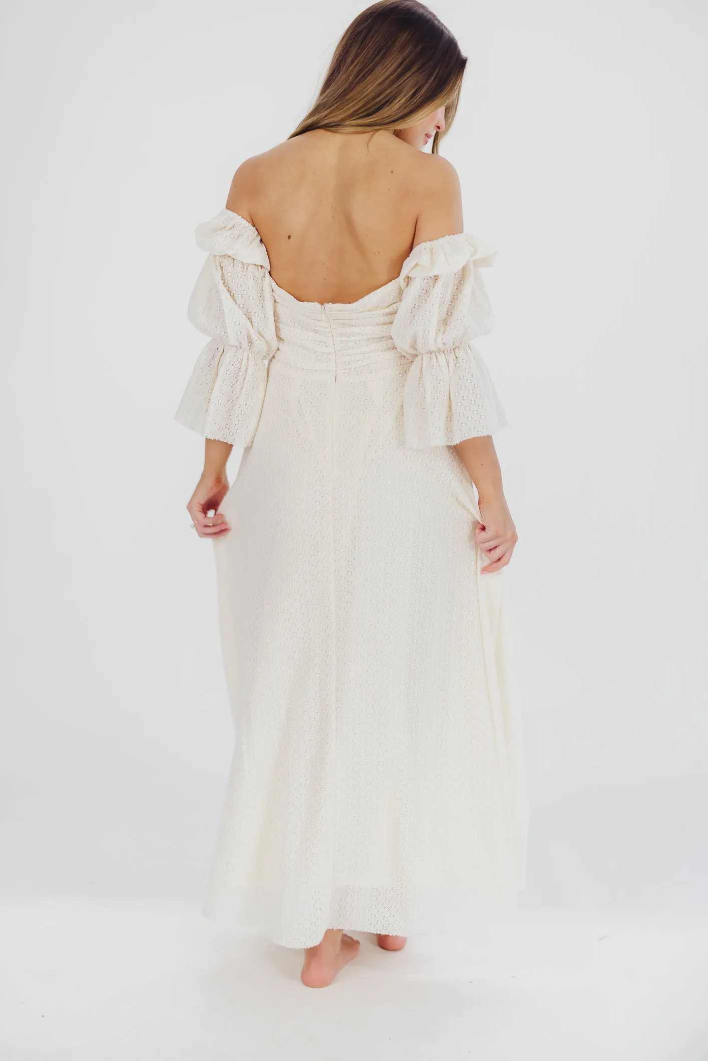 Corrine Tiered Sleeve Maxi Dress with Pockets in Ivory Cream - Bump Friendly PRE-ORDER