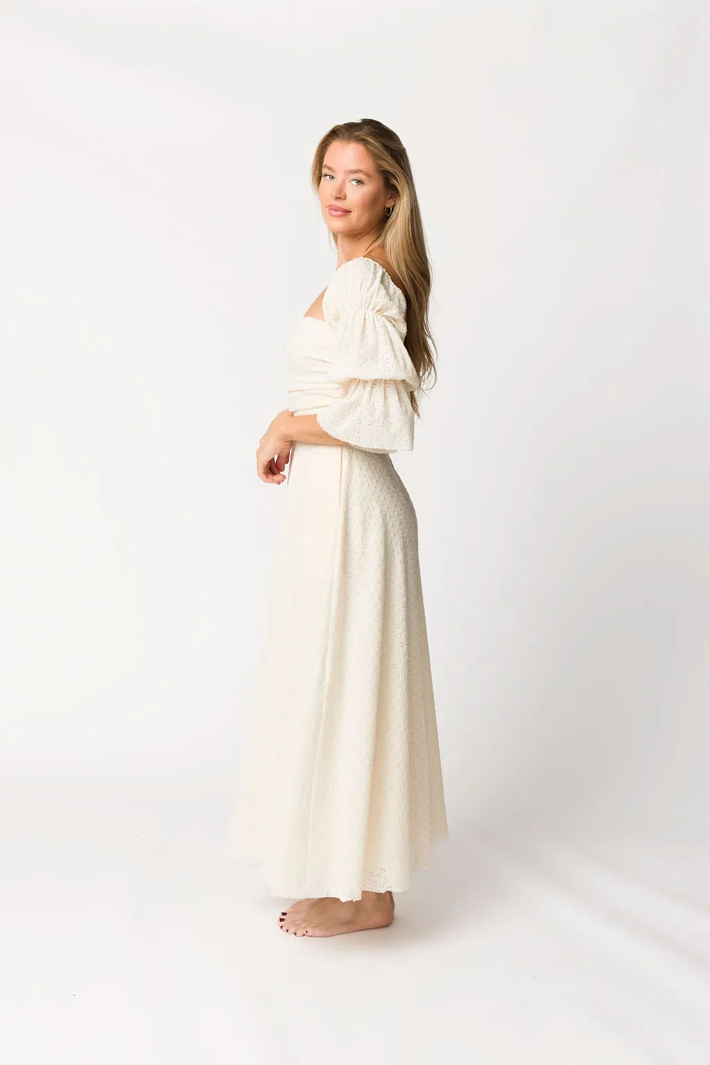Corrine Tiered Sleeve Maxi Dress with Pockets in Ivory Cream - Bump Friendly PRE-ORDER