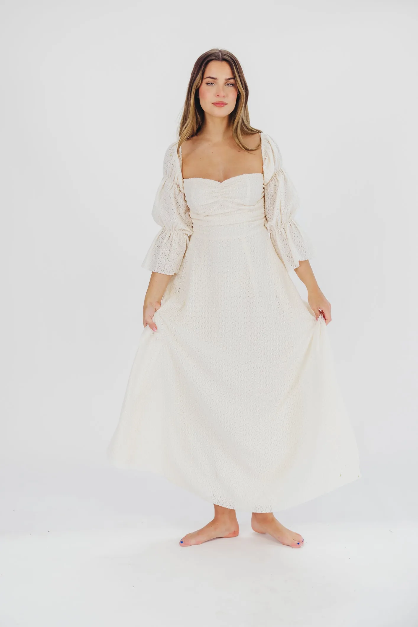 Corrine Tiered Sleeve Maxi Dress with Pockets in Ivory Cream - Bump Friendly PRE-ORDER
