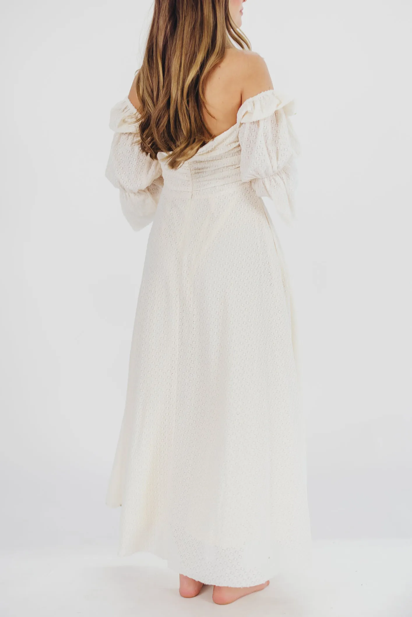 Corrine Tiered Sleeve Maxi Dress with Pockets in Ivory Cream - Bump Friendly PRE-ORDER