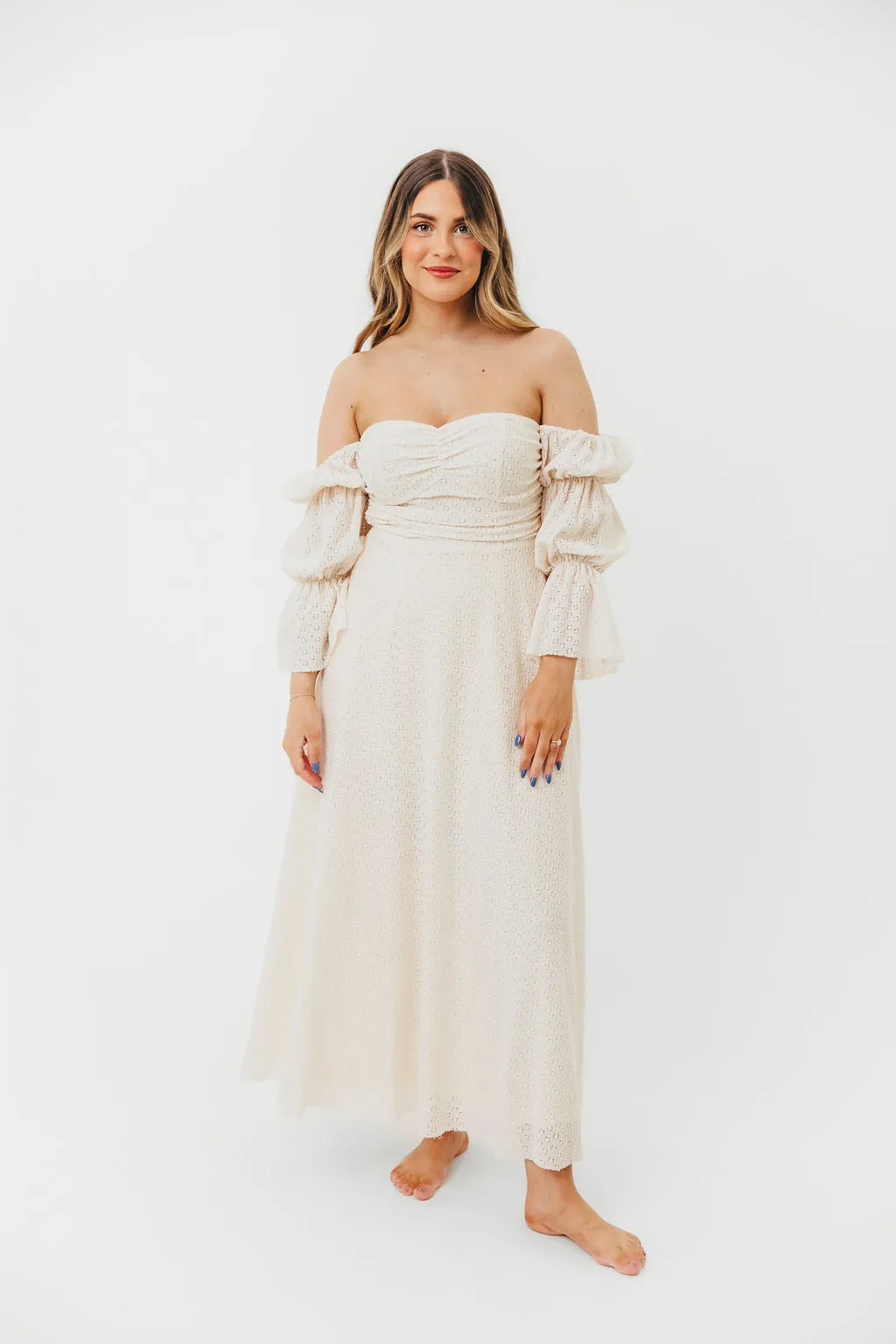 Corrine Tiered Sleeve Maxi Dress with Pockets in Ivory Cream - Bump Friendly PRE-ORDER