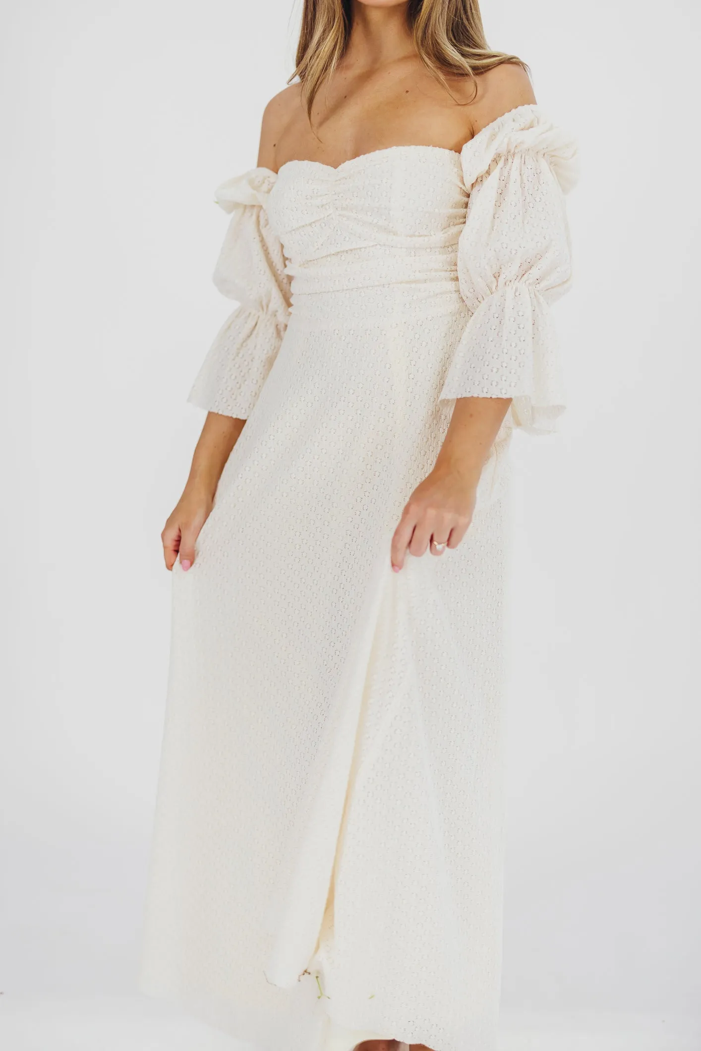 Corrine Tiered Sleeve Maxi Dress with Pockets in Ivory Cream - Bump Friendly PRE-ORDER