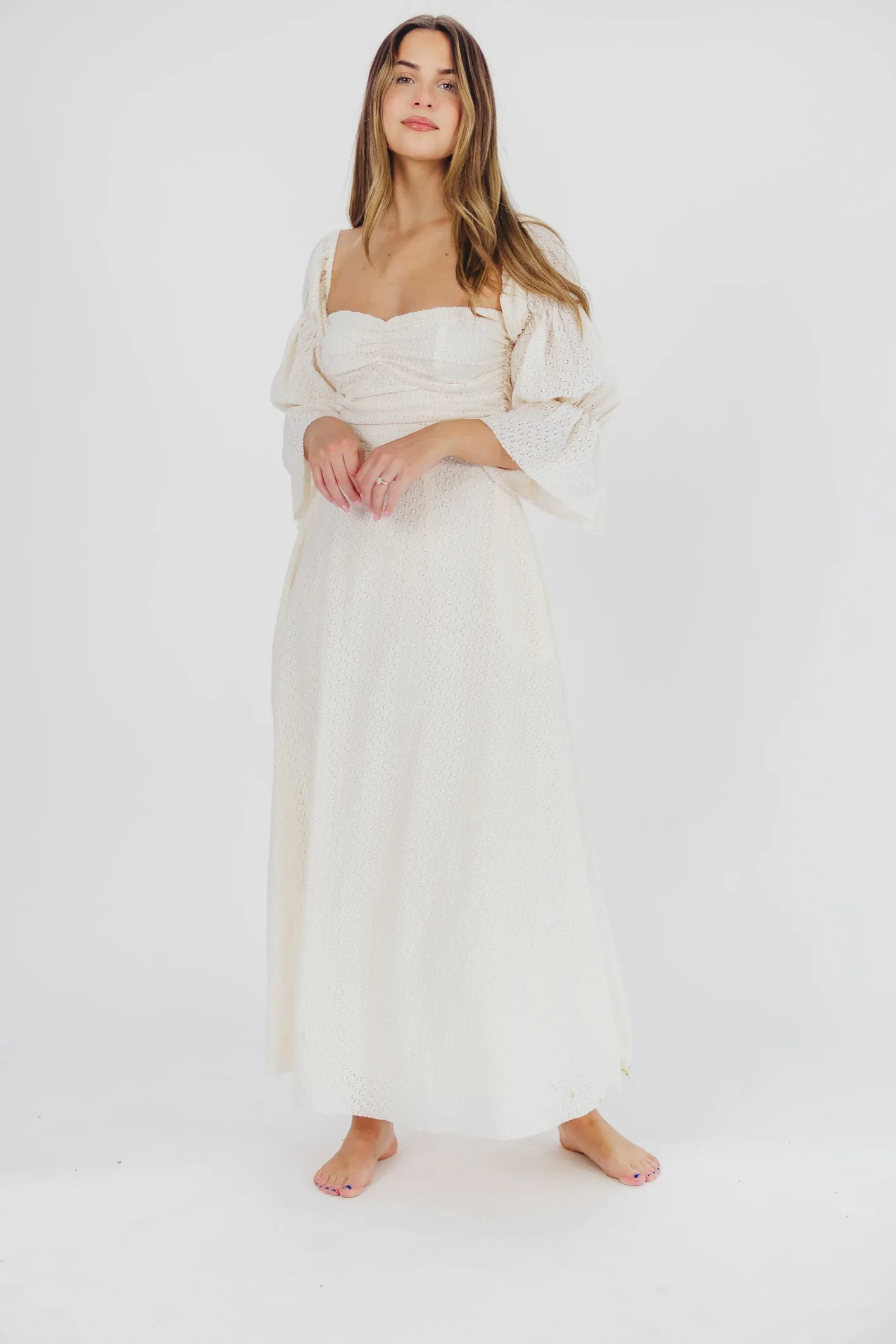 Corrine Tiered Sleeve Maxi Dress with Pockets in Ivory Cream - Bump Friendly PRE-ORDER