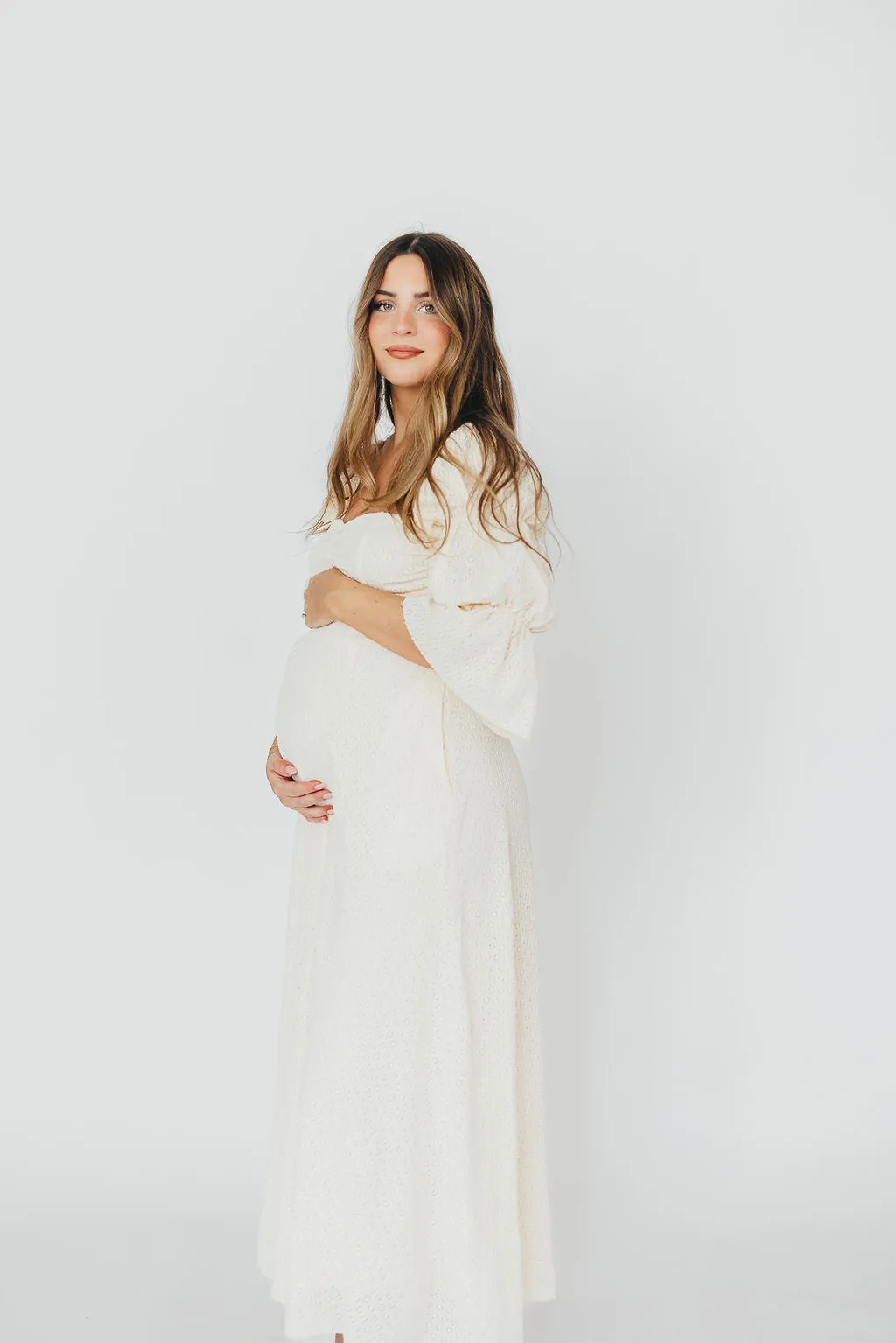 Corrine Tiered Sleeve Maxi Dress with Pockets in Ivory Cream - Bump Friendly PRE-ORDER