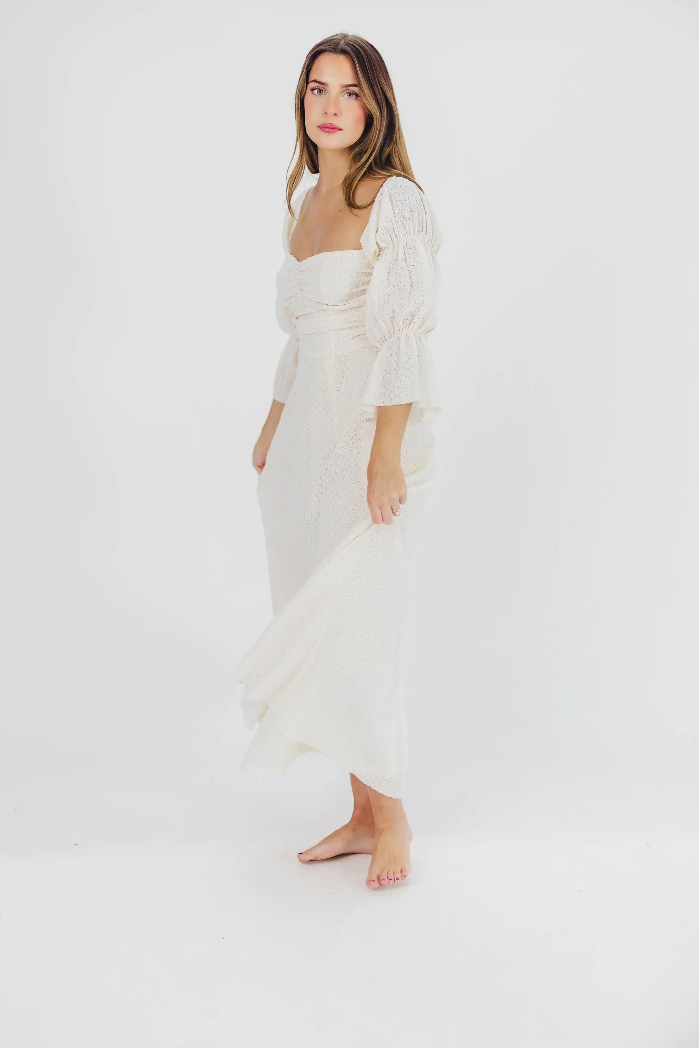Corrine Tiered Sleeve Maxi Dress with Pockets in Ivory Cream - Bump Friendly PRE-ORDER