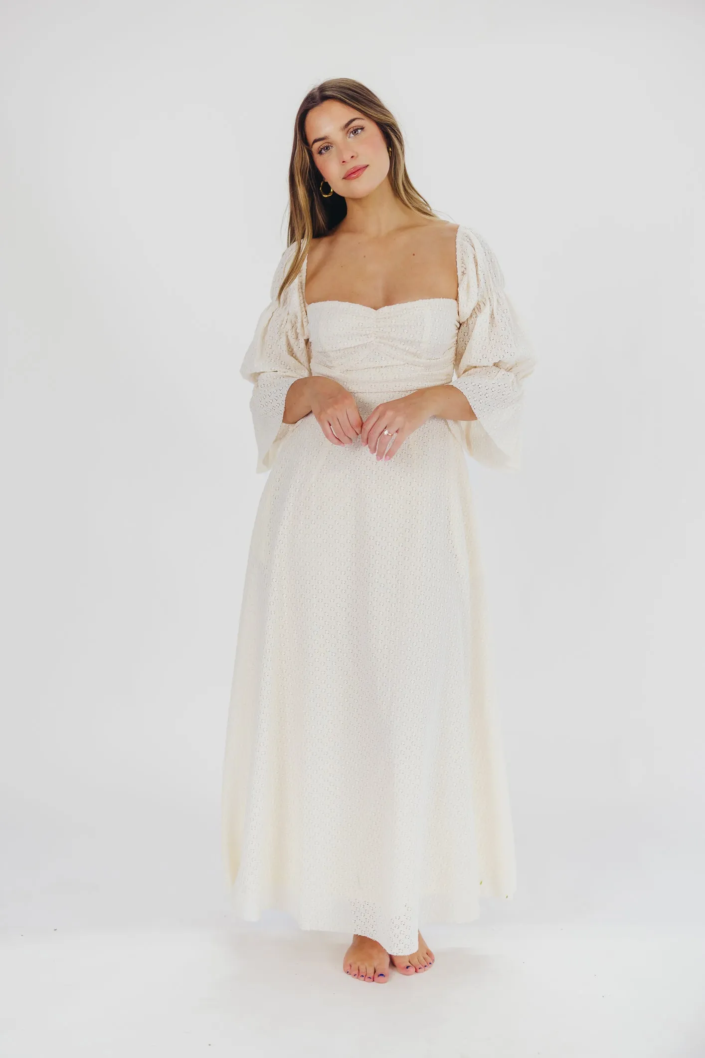 Corrine Tiered Sleeve Maxi Dress with Pockets in Ivory Cream - Bump Friendly PRE-ORDER