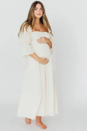 Corrine Tiered Sleeve Maxi Dress with Pockets in Ivory Cream - Bump Friendly PRE-ORDER