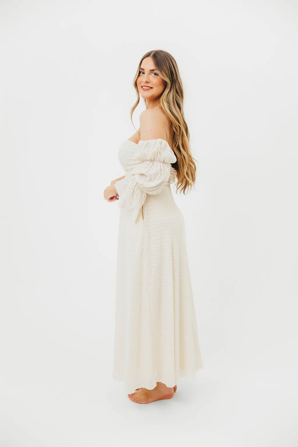Corrine Tiered Sleeve Maxi Dress with Pockets in Ivory Cream - Bump Friendly PRE-ORDER