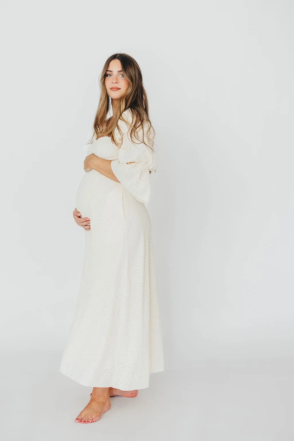 Corrine Tiered Sleeve Maxi Dress with Pockets in Ivory Cream - Bump Friendly PRE-ORDER
