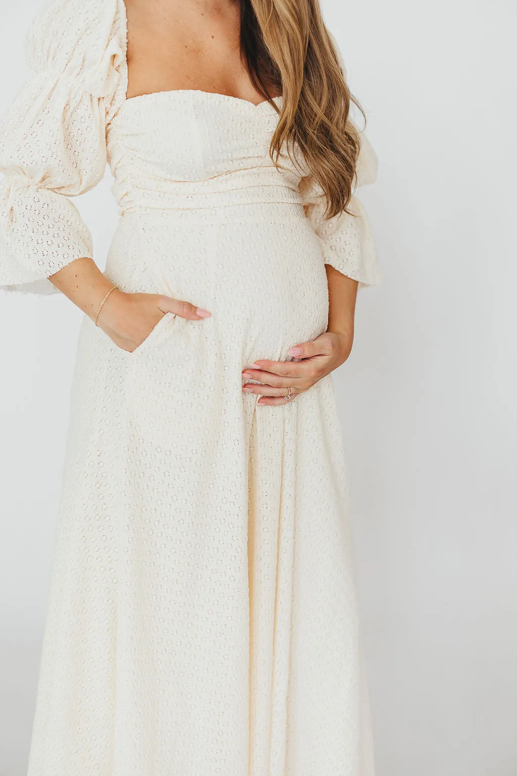 Corrine Tiered Sleeve Maxi Dress with Pockets in Ivory Cream - Bump Friendly PRE-ORDER