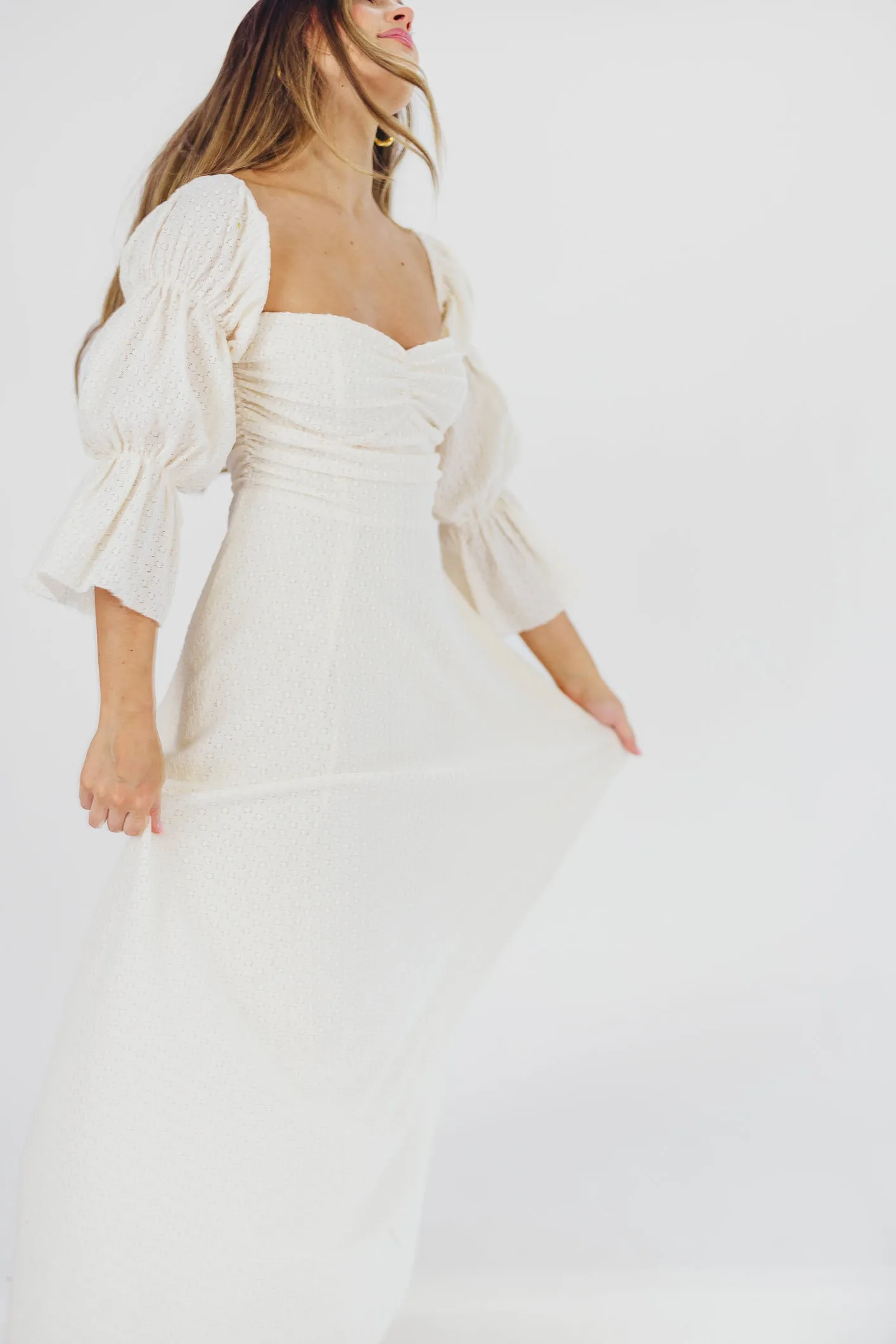 Corrine Tiered Sleeve Maxi Dress with Pockets in Ivory Cream - Bump Friendly PRE-ORDER