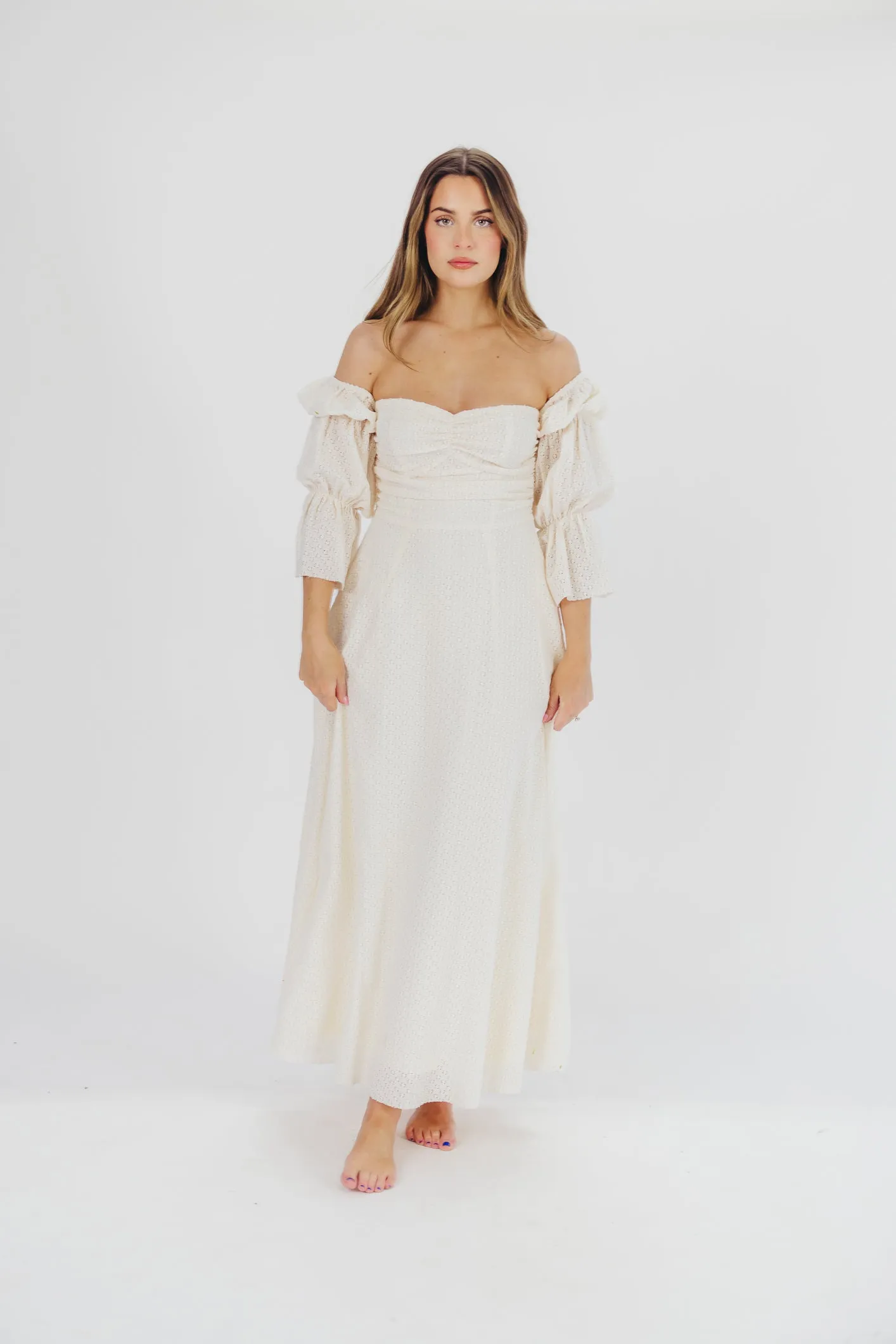 Corrine Tiered Sleeve Maxi Dress with Pockets in Ivory Cream - Bump Friendly PRE-ORDER