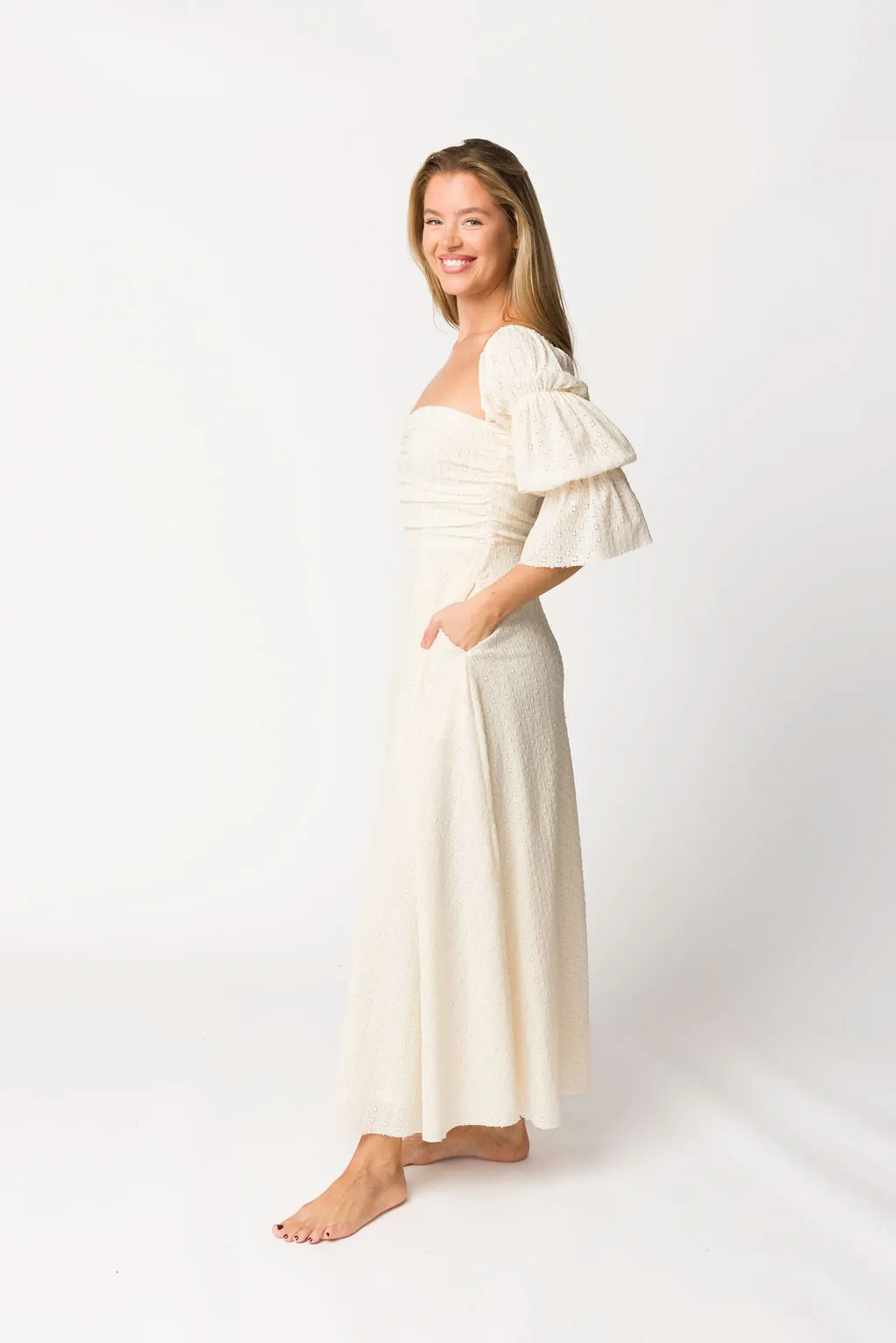 Corrine Tiered Sleeve Maxi Dress with Pockets in Ivory Cream - Bump Friendly PRE-ORDER