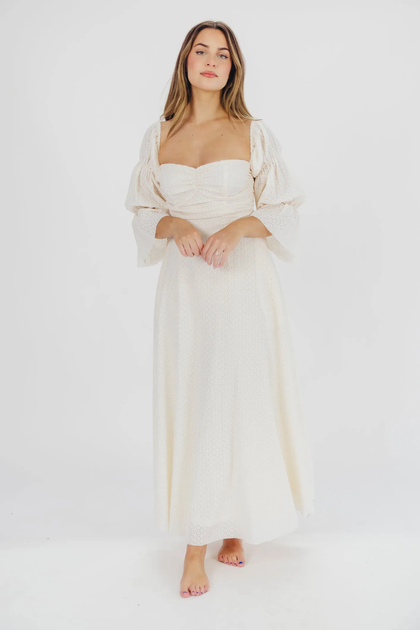 Corrine Tiered Sleeve Maxi Dress with Pockets in Ivory Cream - Bump Friendly PRE-ORDER
